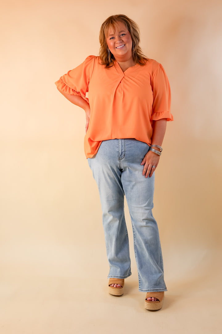 Radiant Ways Ruffle Short Sleeve Top with V Neckline in Orange - Giddy Up Glamour Boutique