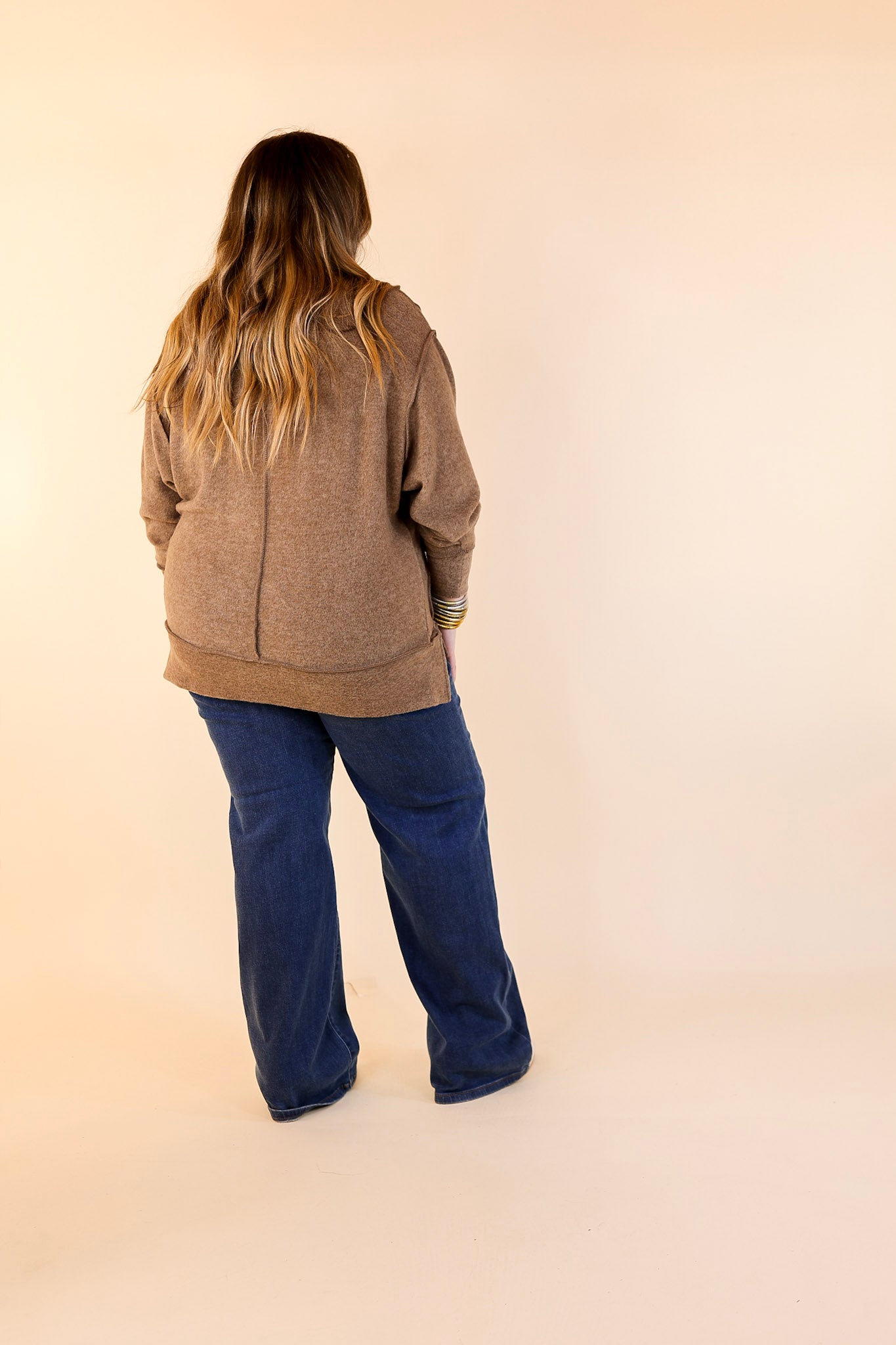 Softly Stated Brushed Melange Hacci Oversized Sweater in Mocha Brown