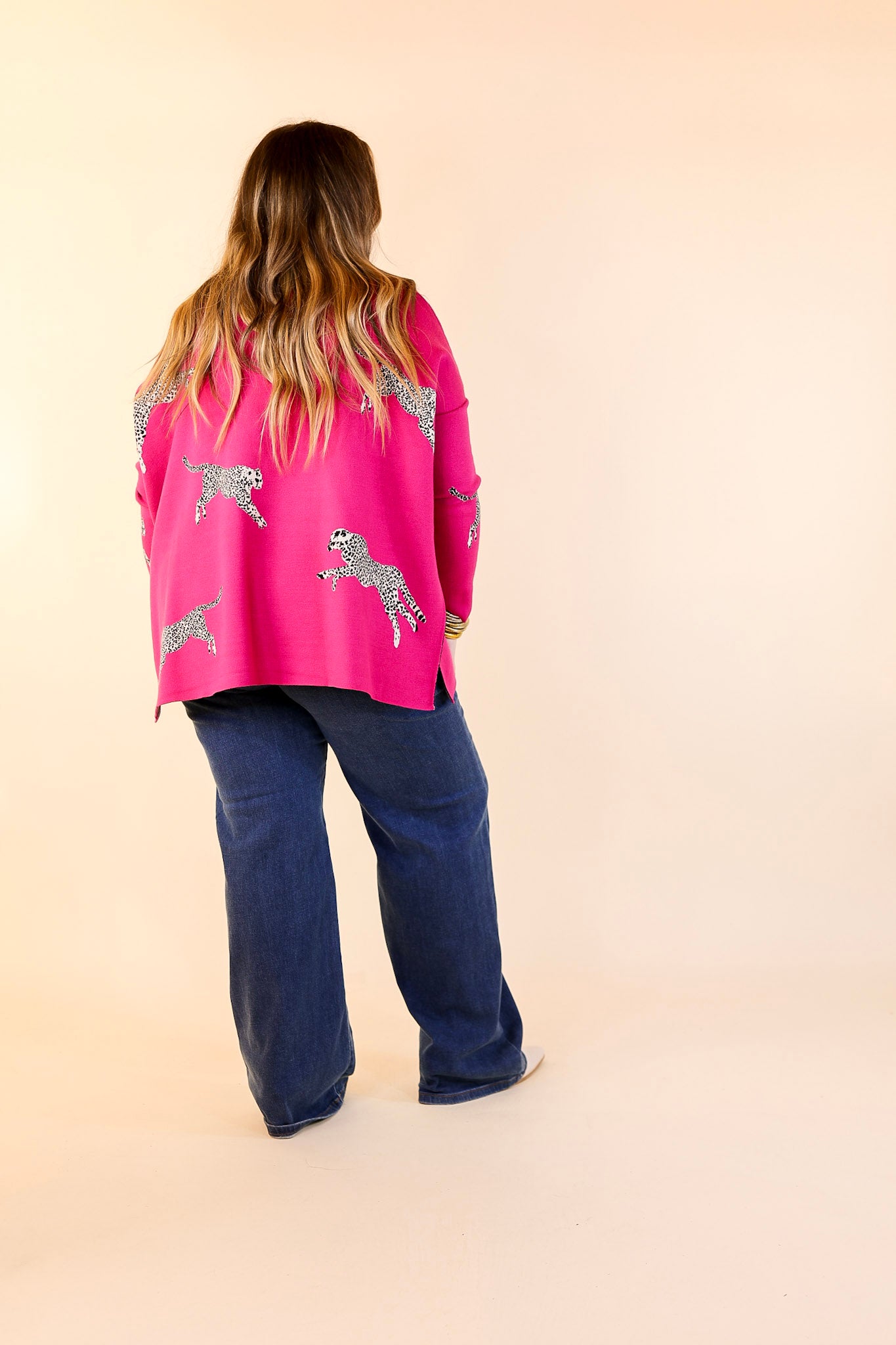 Cheetah Girls Mock Neck Cheetah Print Sweater in Hot Pink