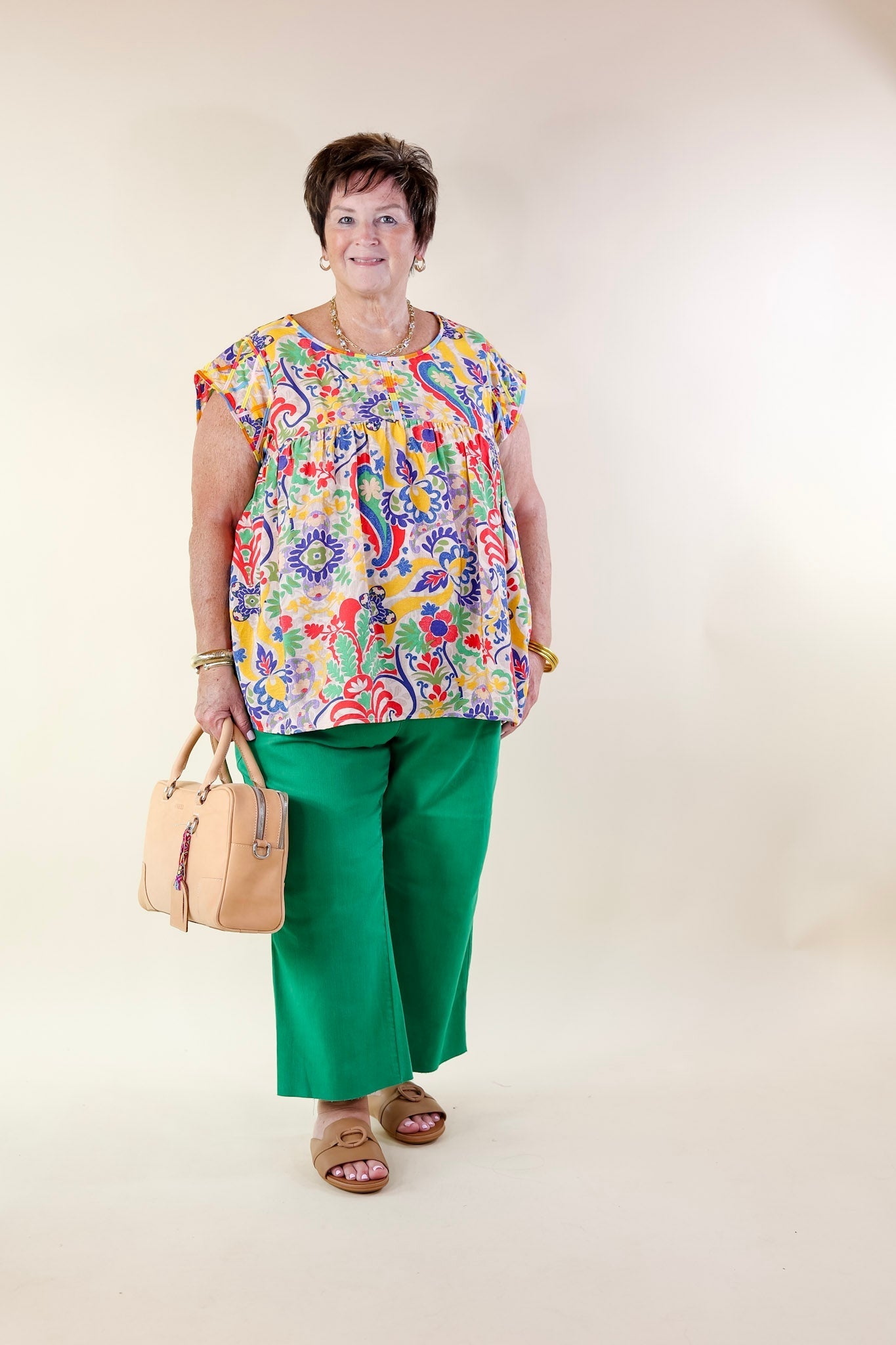 Vibrant Vista Multi-Color Paisley and Floral Print Top with Embroidery - Giddy Up Glamour Boutique