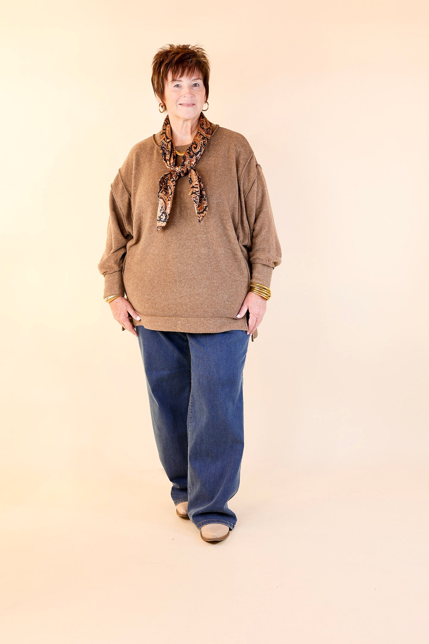 Softly Stated Brushed Melange Hacci Oversized Sweater in Mocha Brown