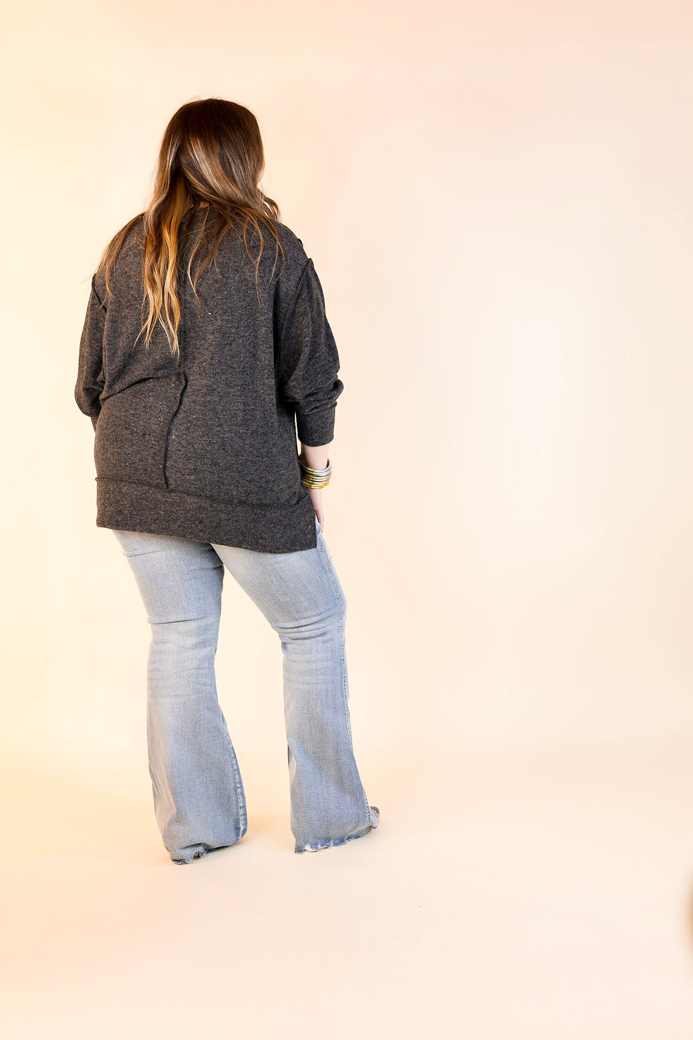 Softly Stated Brushed Melange Hacci Oversized Sweater in Black