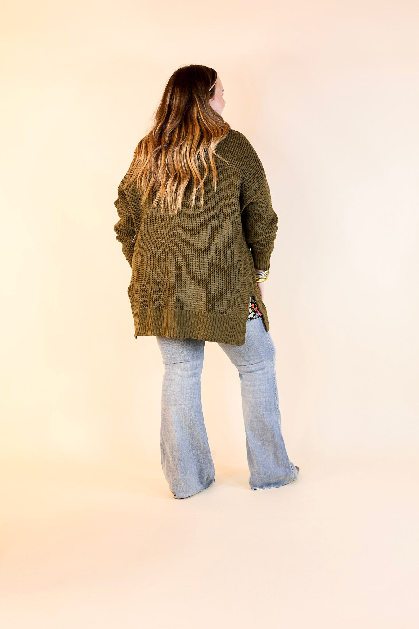 Cozy Layers Waffle Knit Cardigan in Olive Green