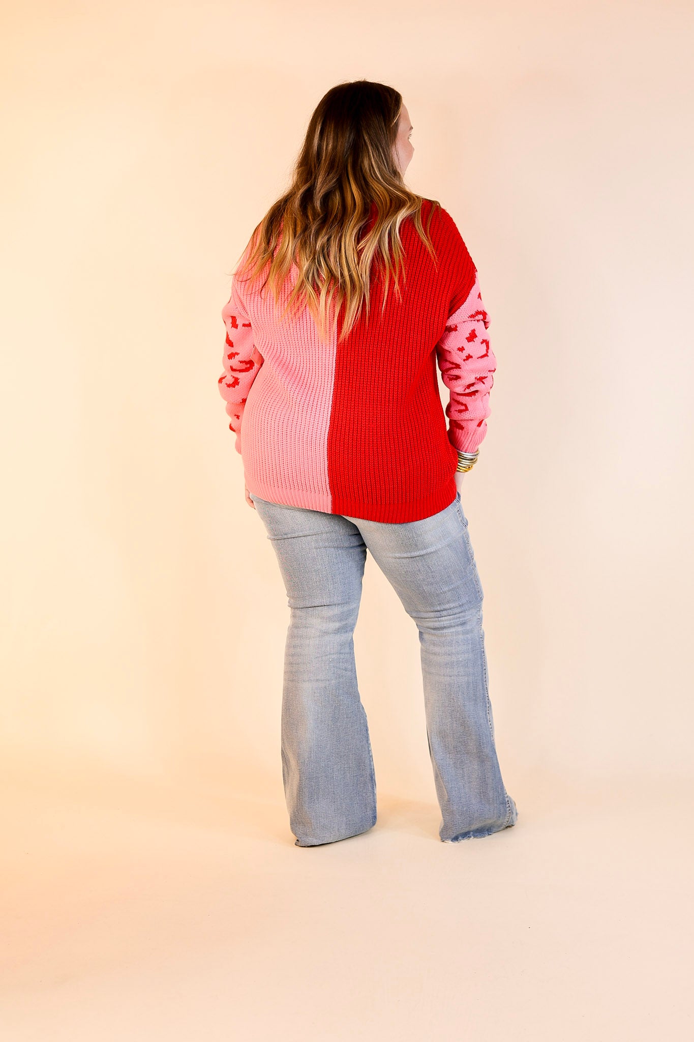 Changing Seasons Leopard Print Long Sleeve Sweater in Pink and Red