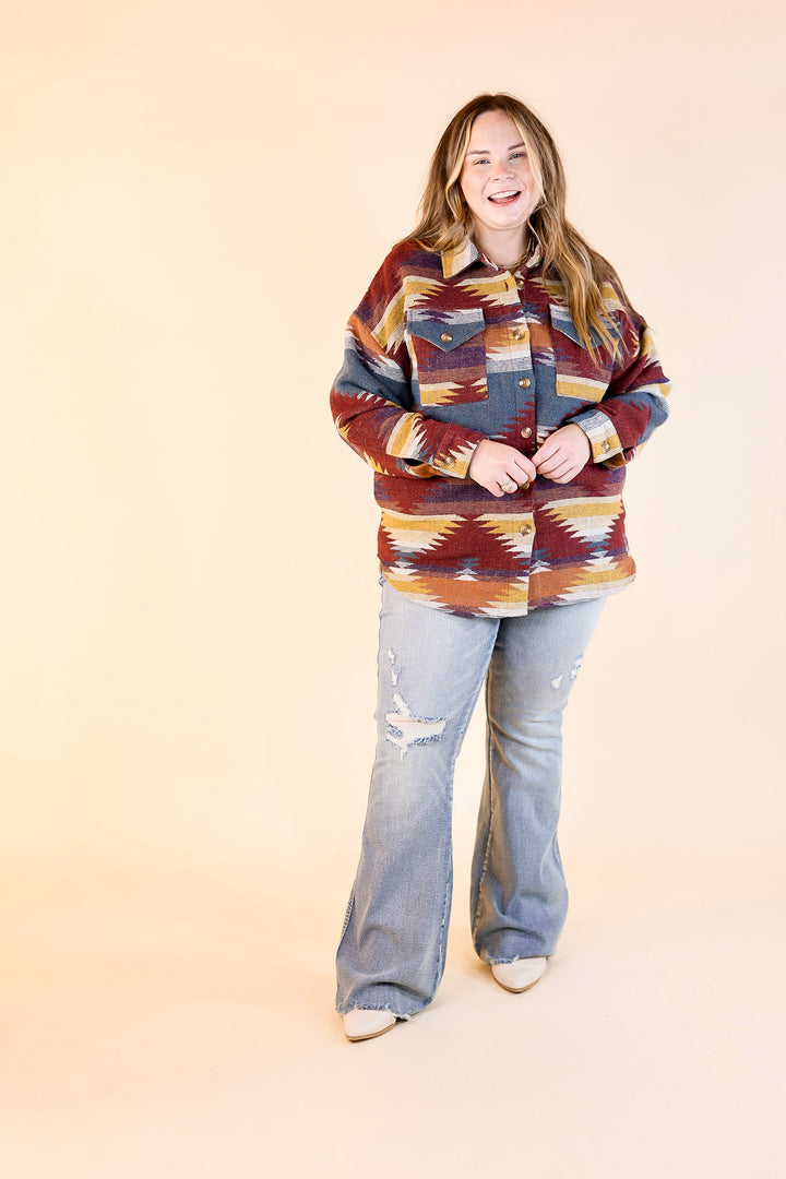 Seize The Day Aztec Print Jacket in Blue and Maroon Mix