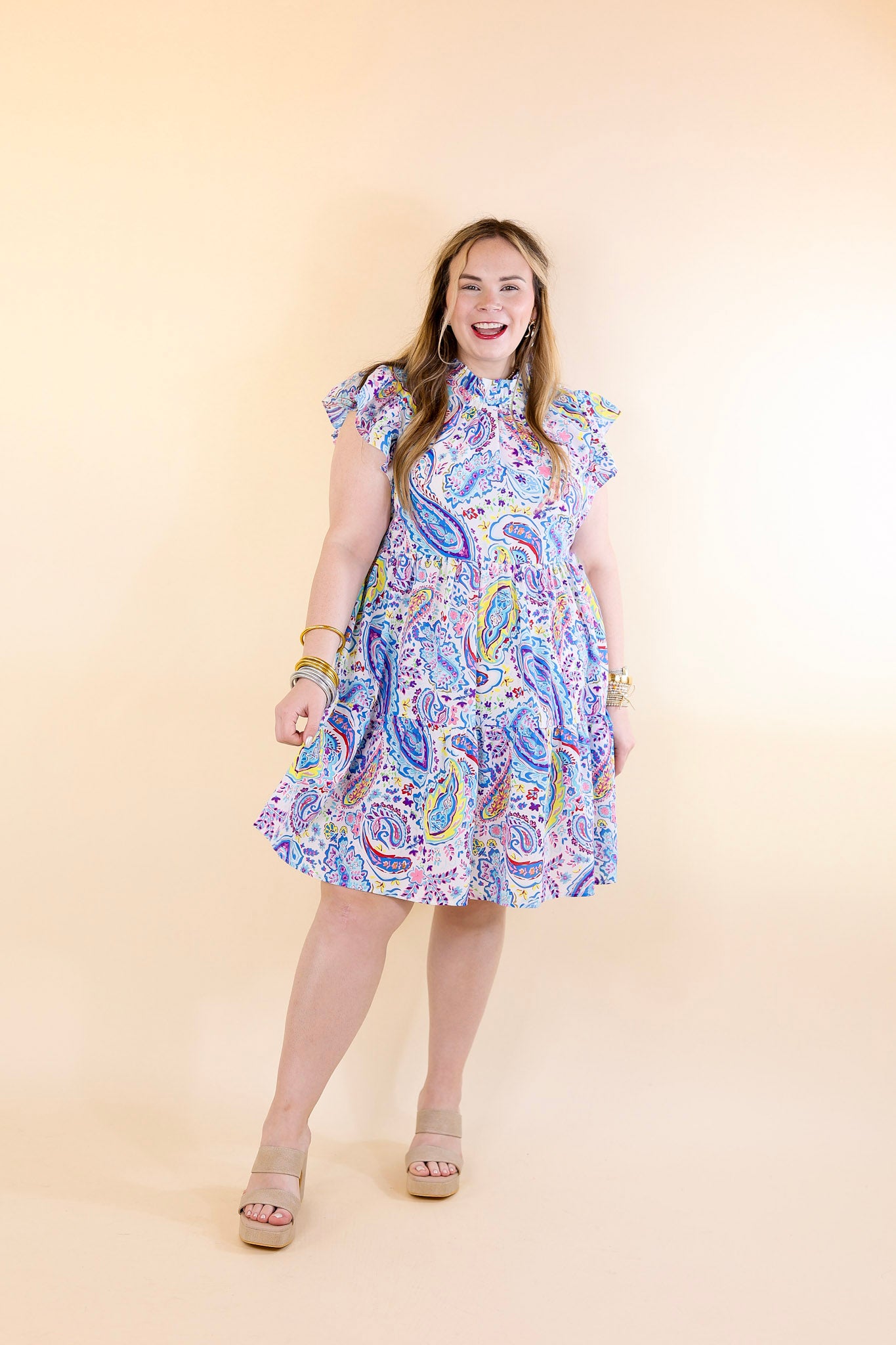 Like a Dream Paisley and Floral Print Dress in Blue Mix