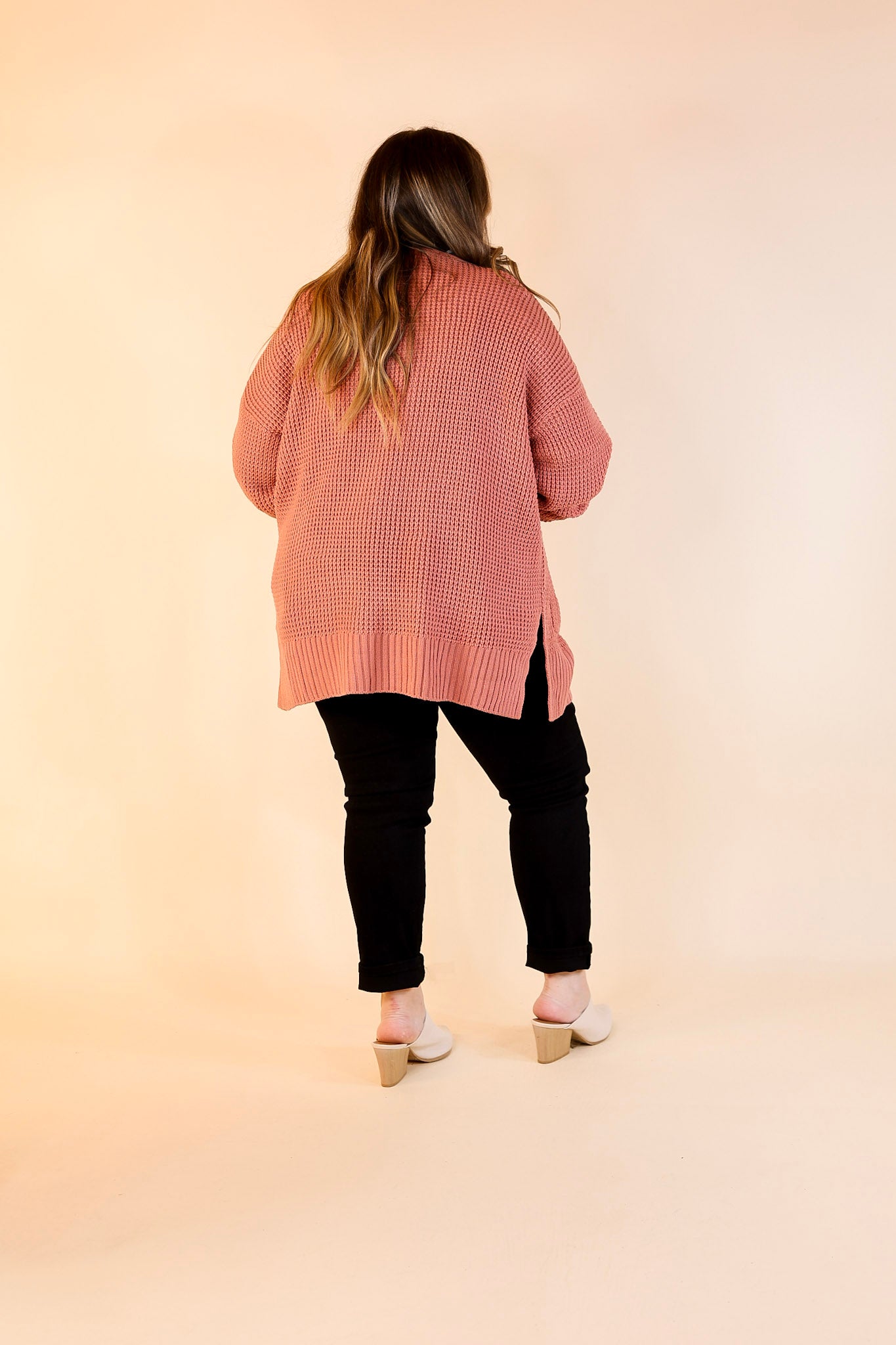 Cozy Layers Waffle Knit Cardigan in Dusty Rose Pink