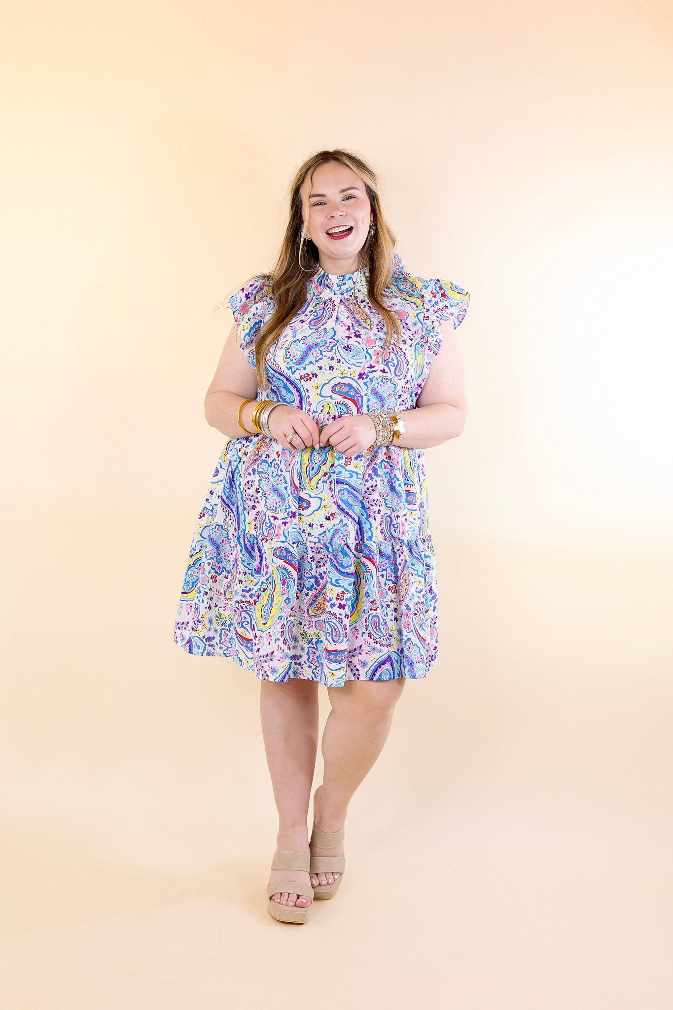 Like a Dream Paisley and Floral Print Dress in Blue Mix