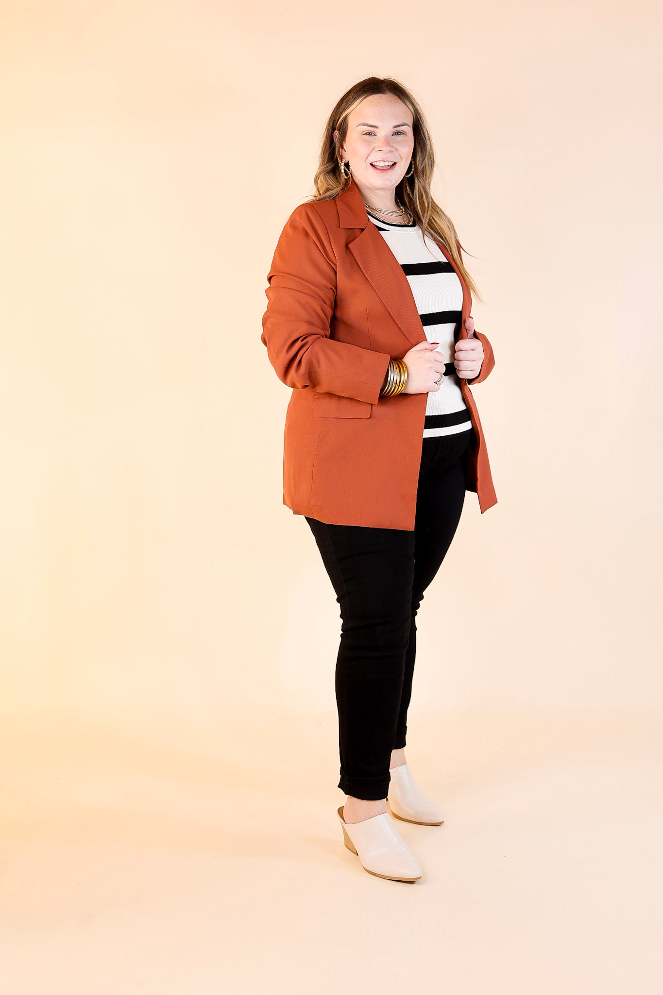 Winning Awards Long Sleeve Blazer in Rust Brown