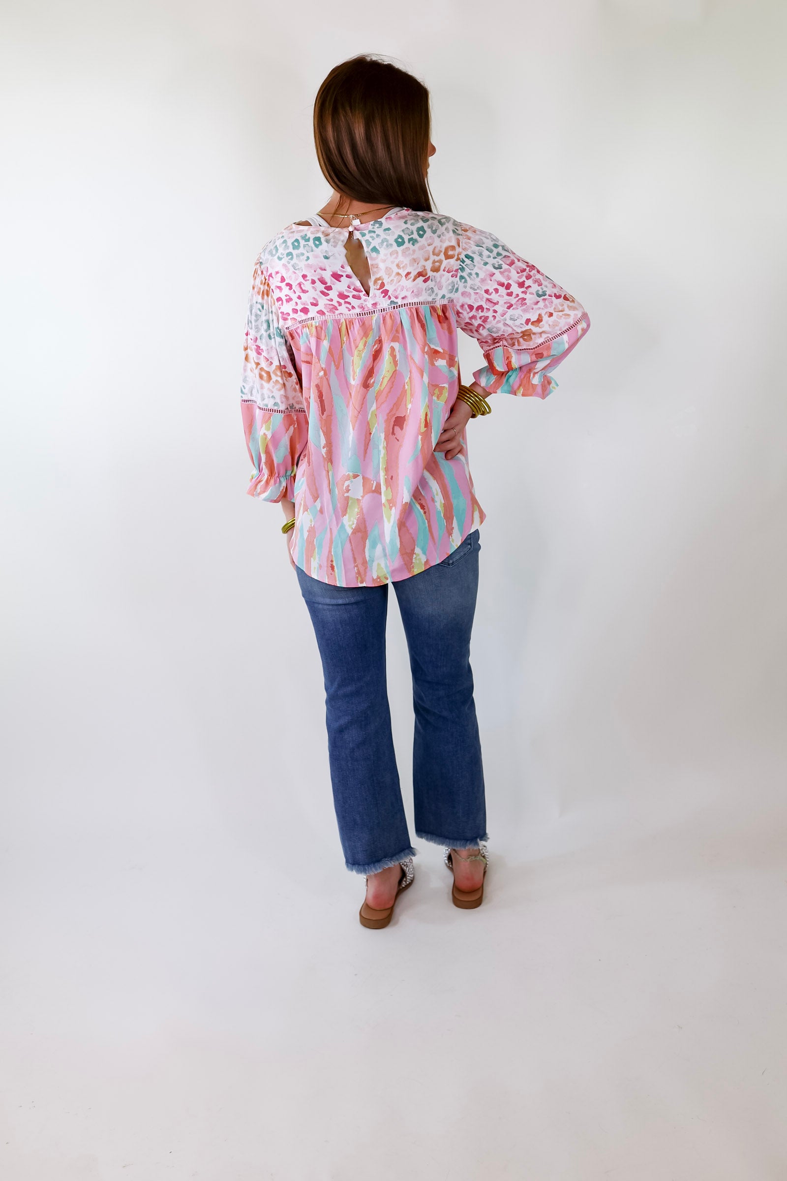 Unapologetically Unique Cheetah and Paintbrush Pattern Top In Pink - Giddy Up Glamour Boutique