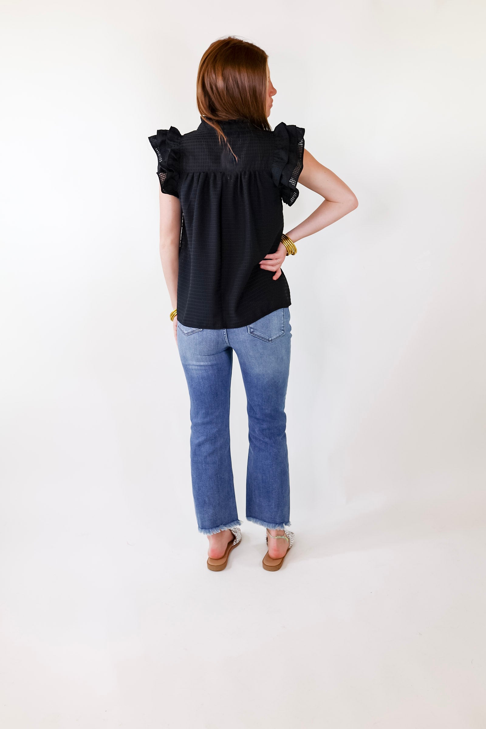 Perfectly Fabulous Ruffle Cap Sleeve Top in Black - Giddy Up Glamour Boutique