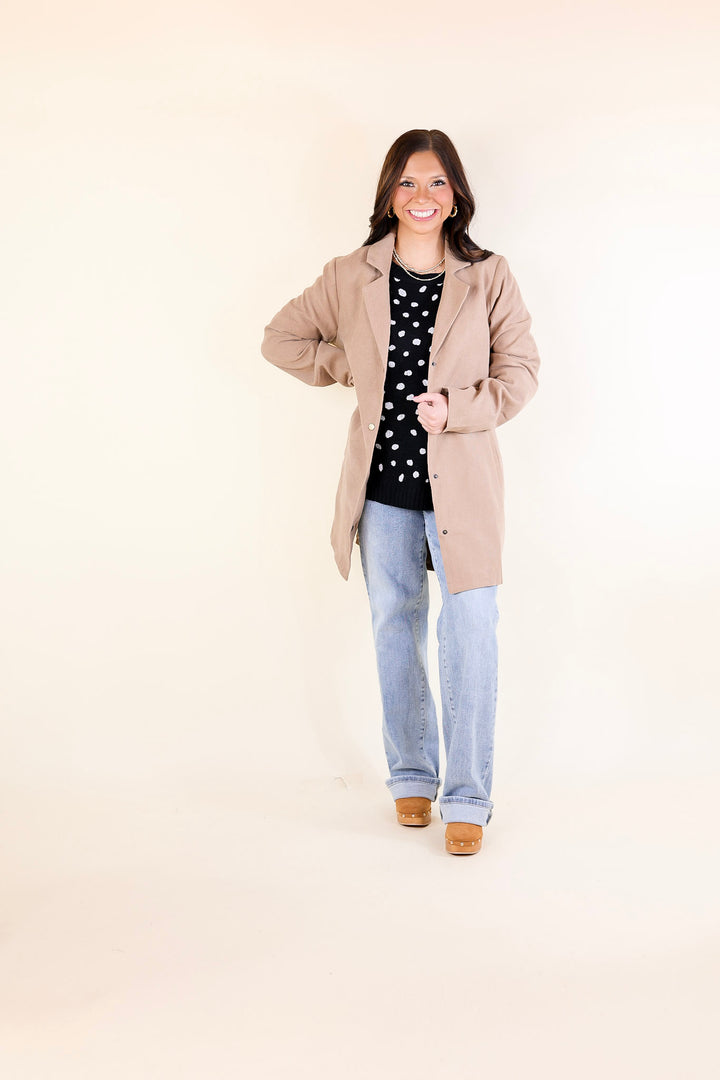 On Mountain Time Long Button Up Blazer in Tan