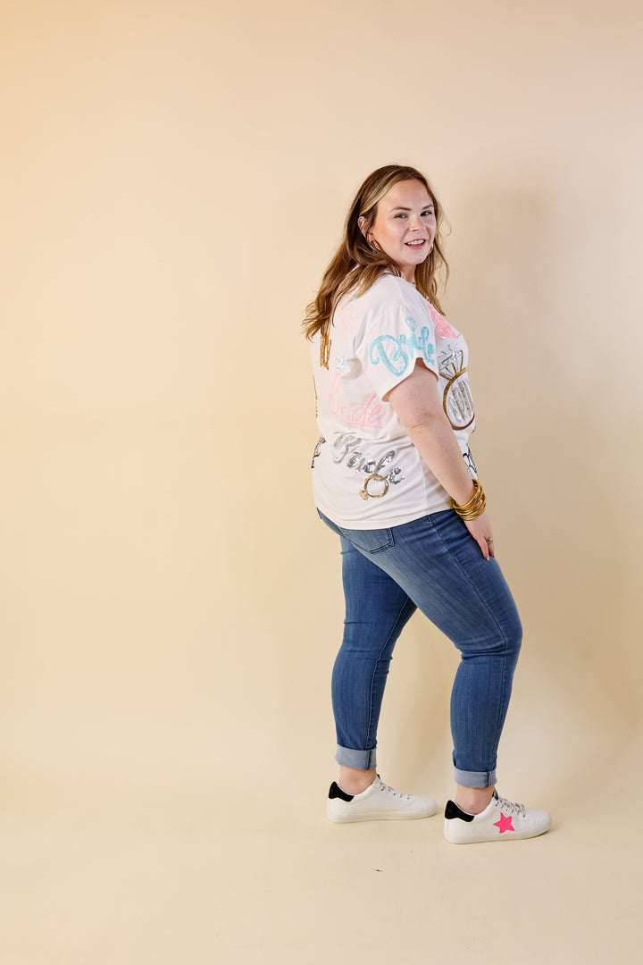 Queen Of Sparkles | Happily Ever After Bride Fully Sequin Short Sleeve Tee in White - Giddy Up Glamour Boutique
