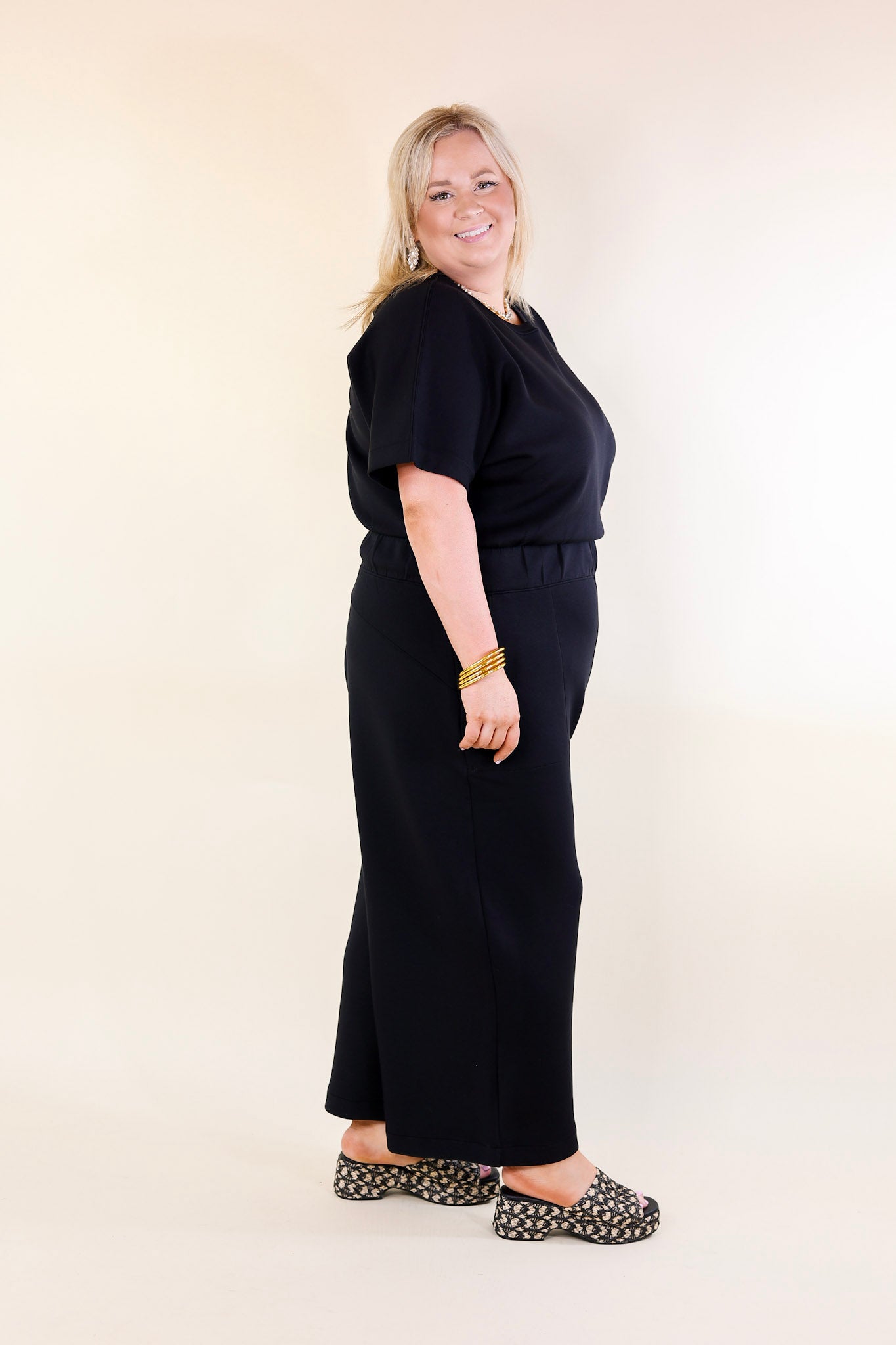 SPANX | AirEssentials Cropped Wide-Leg Jumpsuit in Very Black