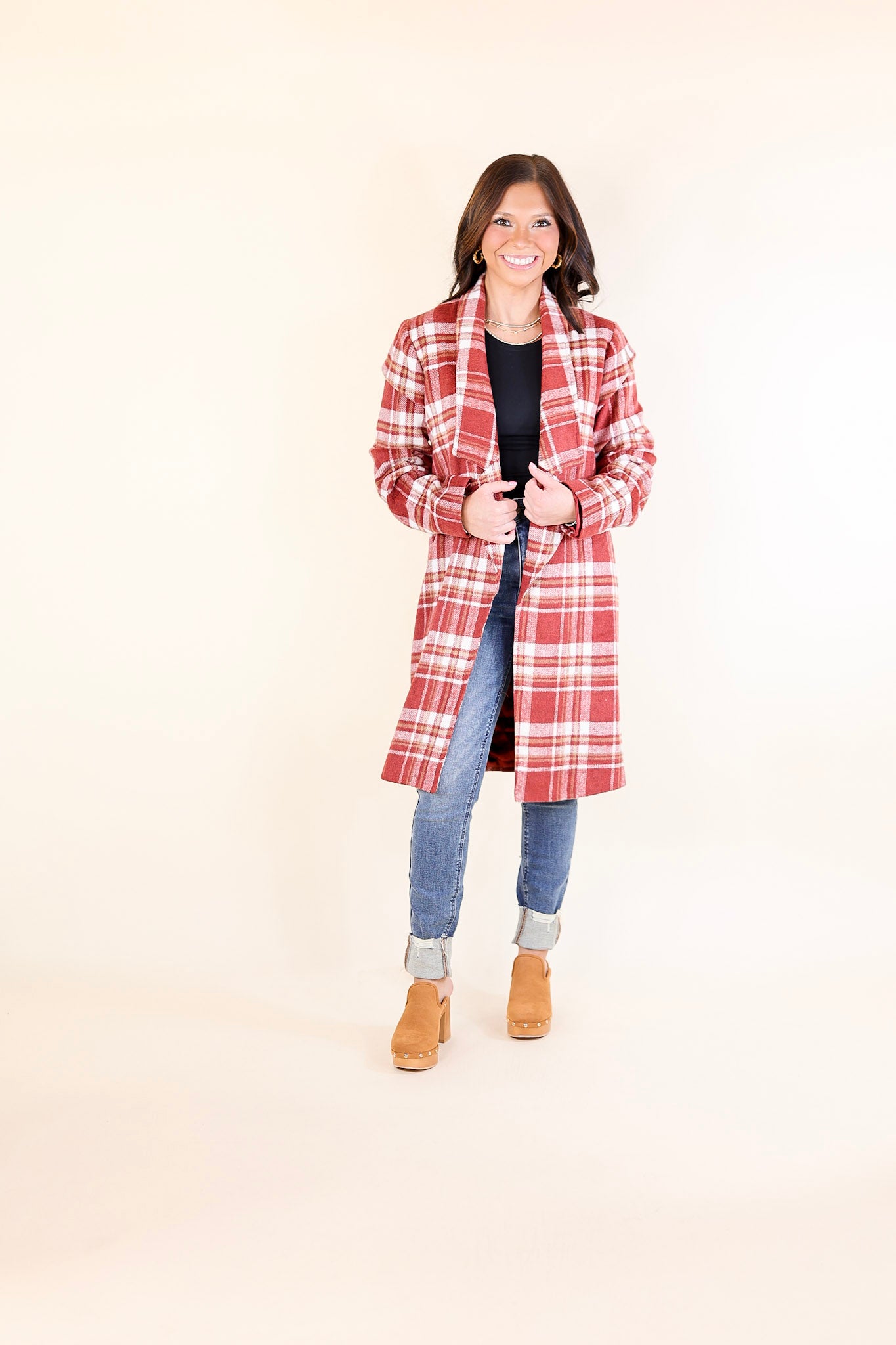 Mountain Ranch Long Plaid Jacket in Maroon