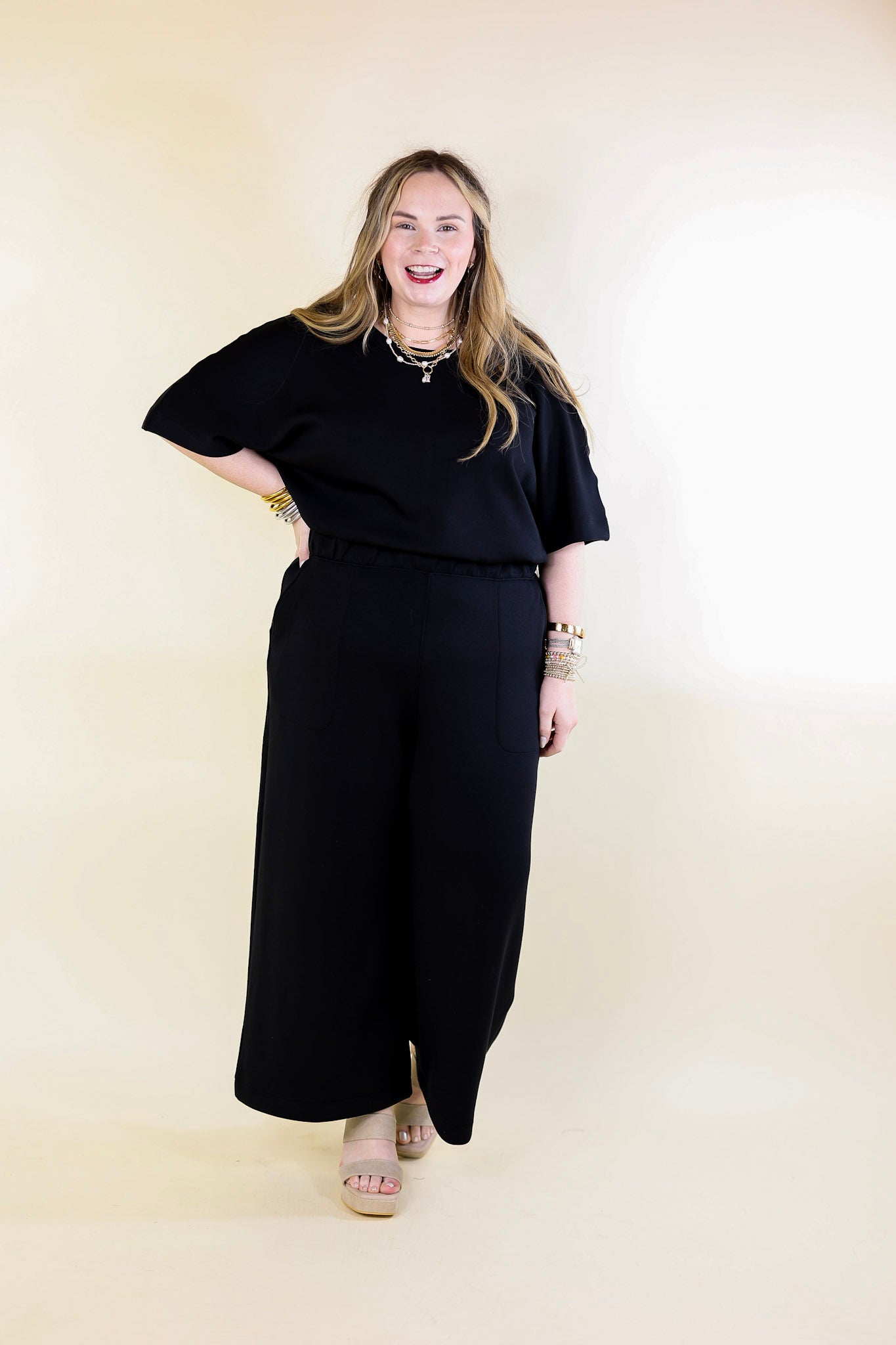 SPANX | AirEssentials Cropped Wide-Leg Jumpsuit in Very Black