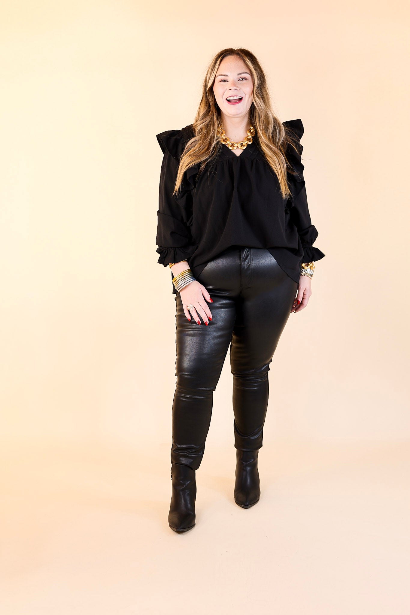 Judy Blue | The Best of Both High Waisted Faux Leather and Denim Skinny Jean in Black