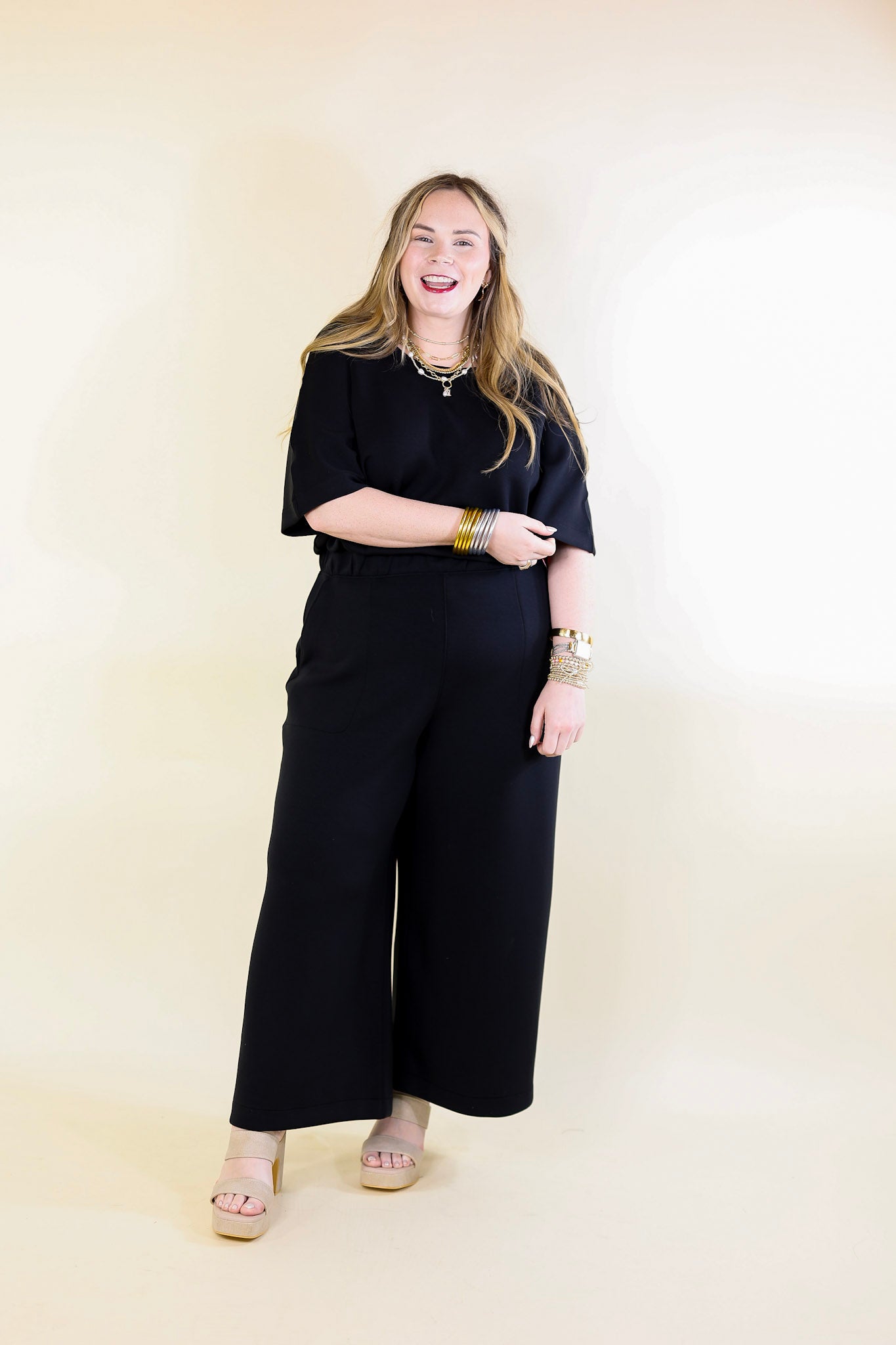 SPANX | AirEssentials Cropped Wide-Leg Jumpsuit in Very Black