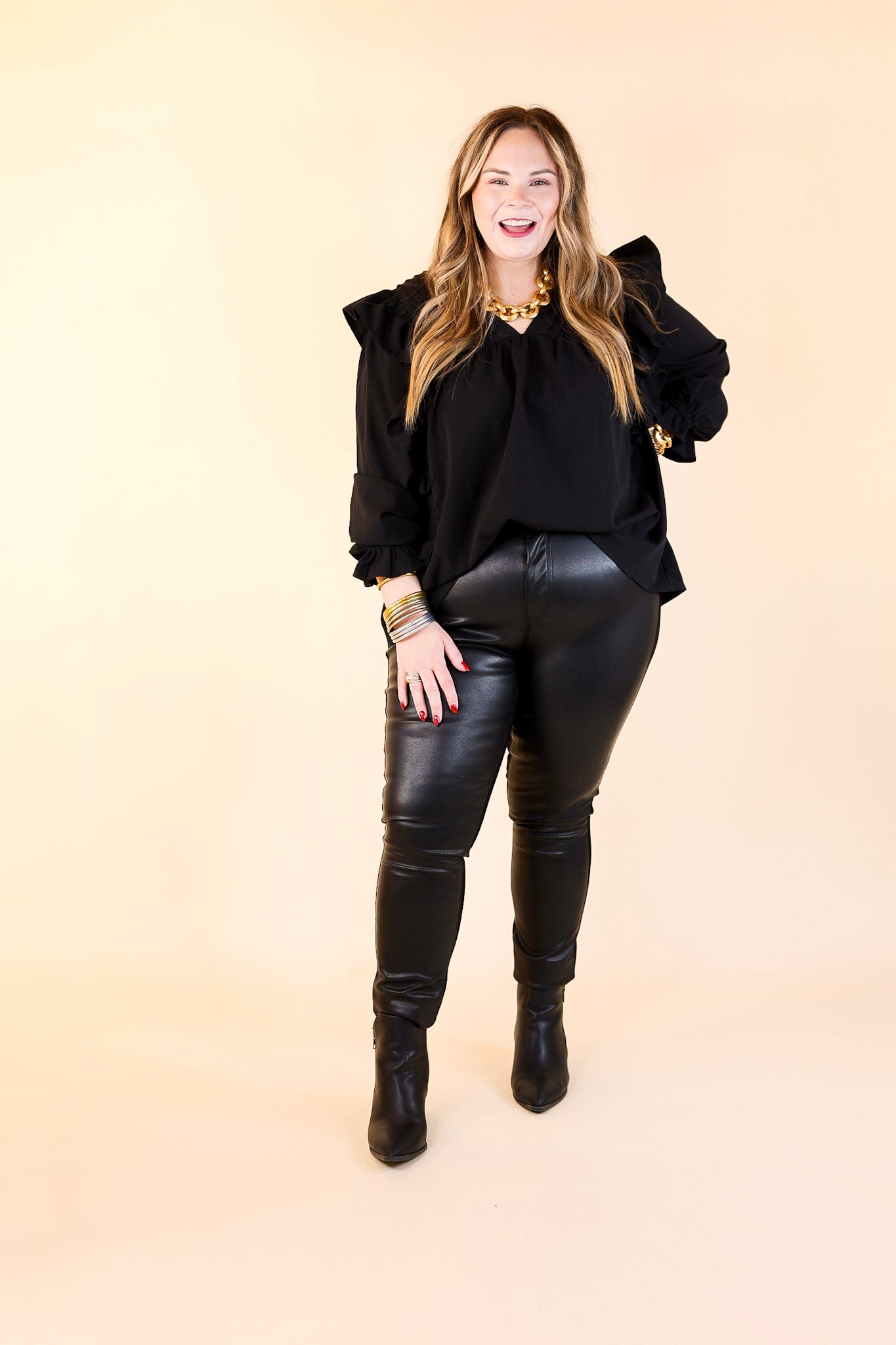 Judy Blue | The Best of Both High Waisted Faux Leather and Denim Skinny Jean in Black