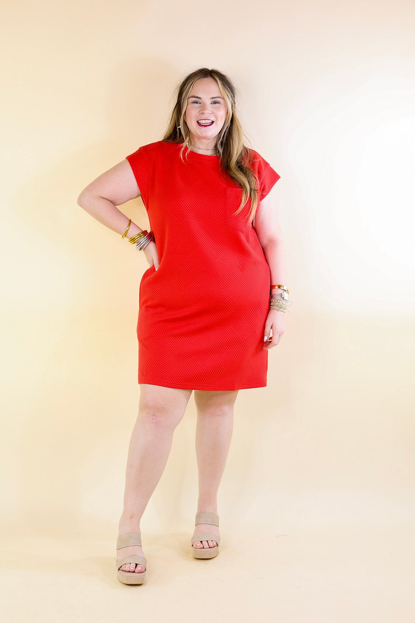 Glamour on the Go Textured Dress in Red