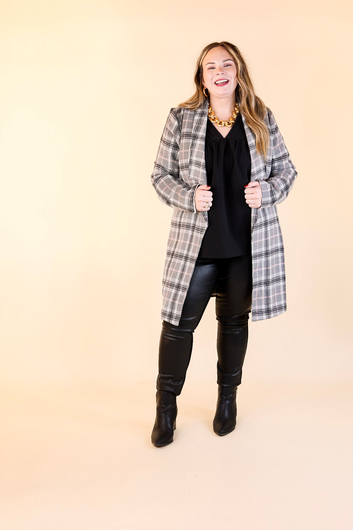 Mountain Ranch Long Plaid Jacket in Grey