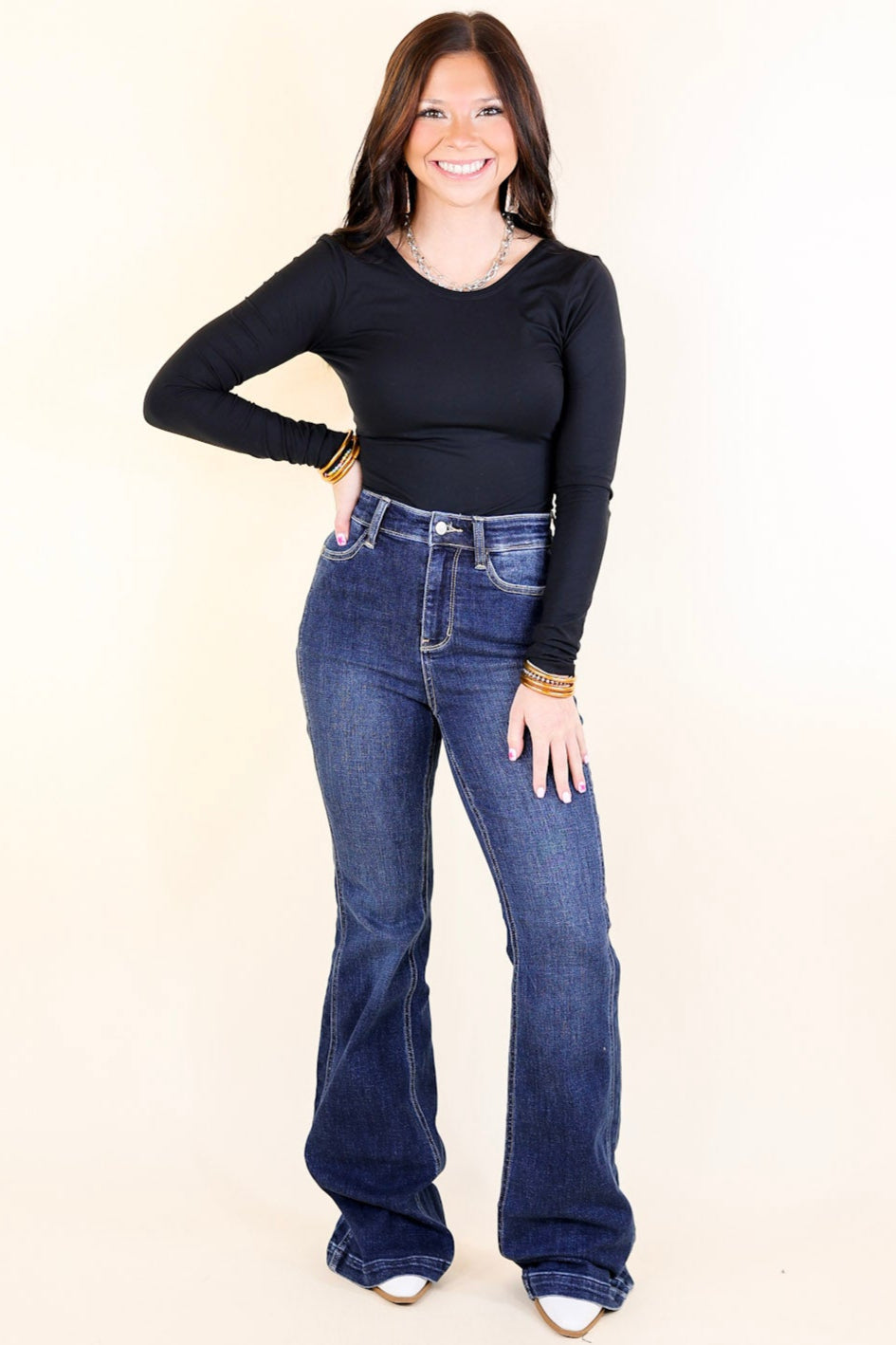 Judy Blue | Perfect Angles Flare Jean with an Angled Side Seam in Dark Wash