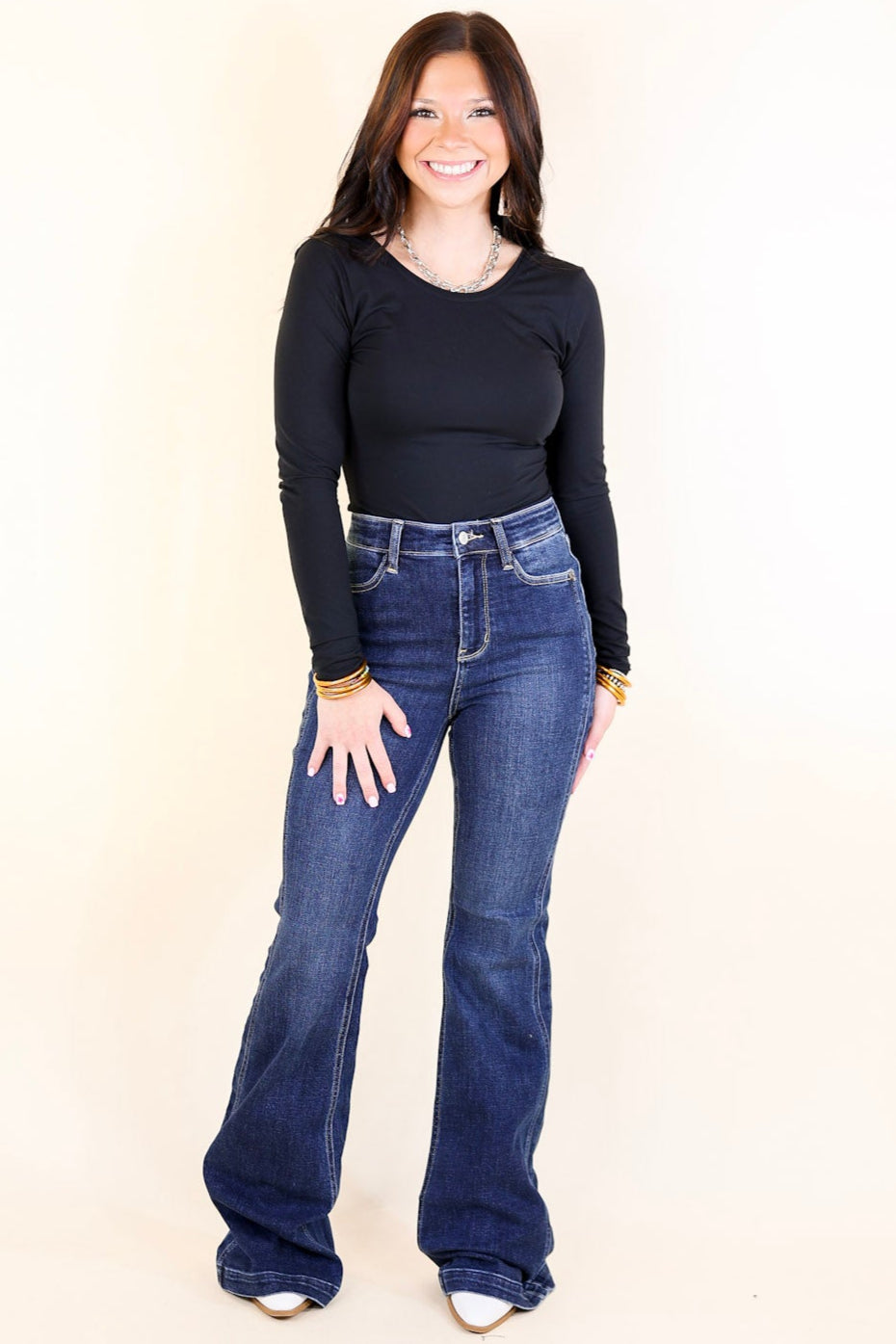 Judy Blue | Perfect Angles Flare Jean with an Angled Side Seam in Dark Wash