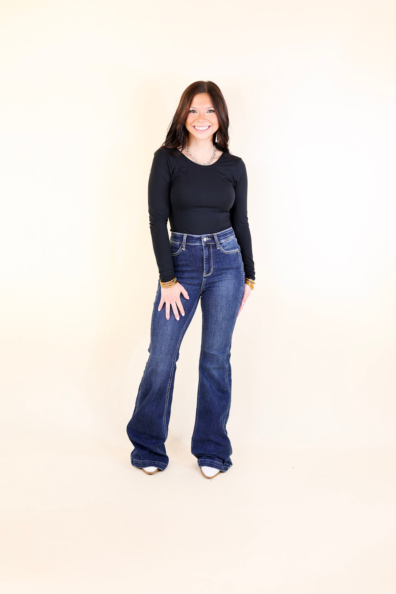 Judy Blue | Perfect Angles High Waisted Flare Jean with an Angled Side Seam in Dark Wash