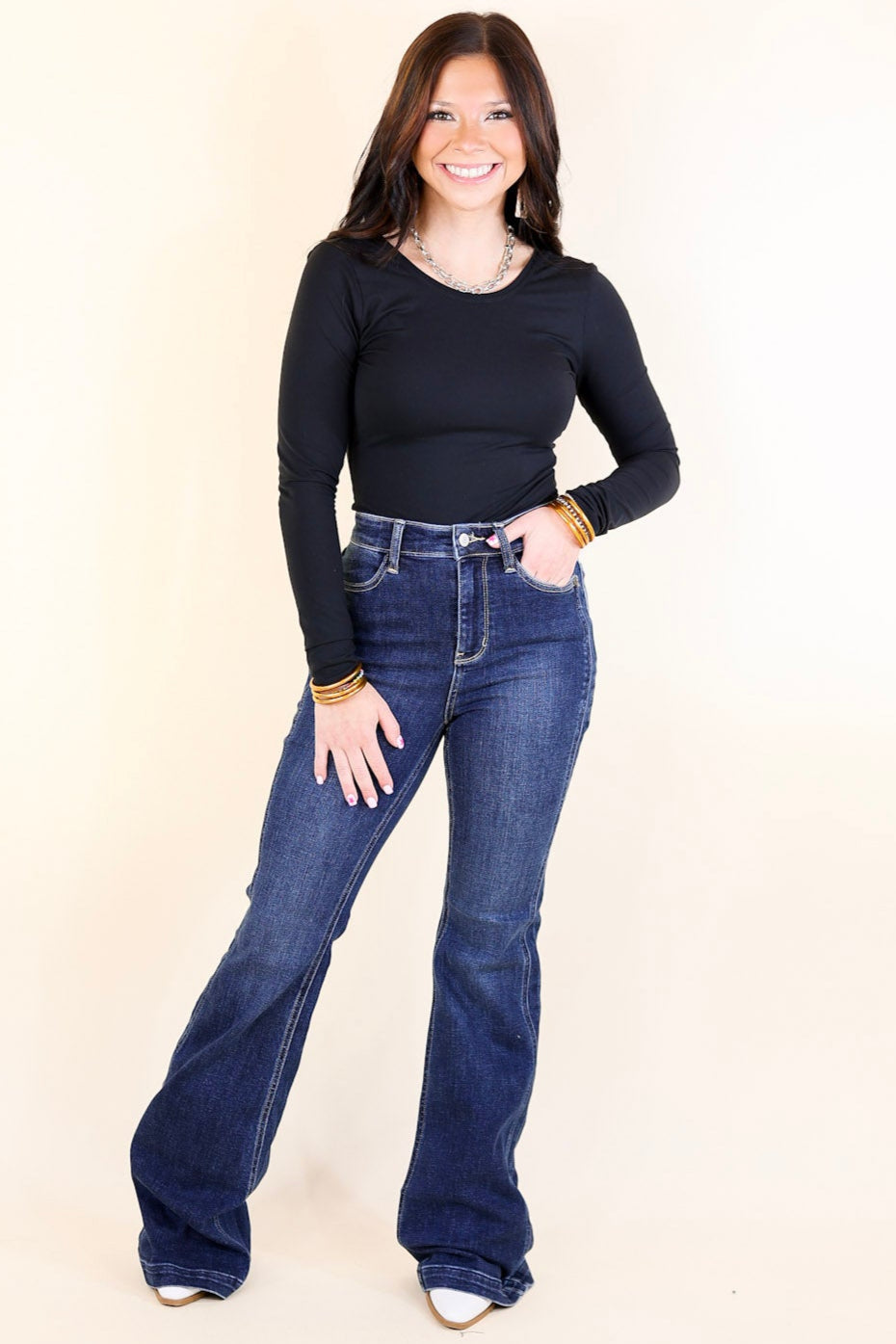 Judy Blue | Perfect Angles Flare Jean with an Angled Side Seam in Dark Wash