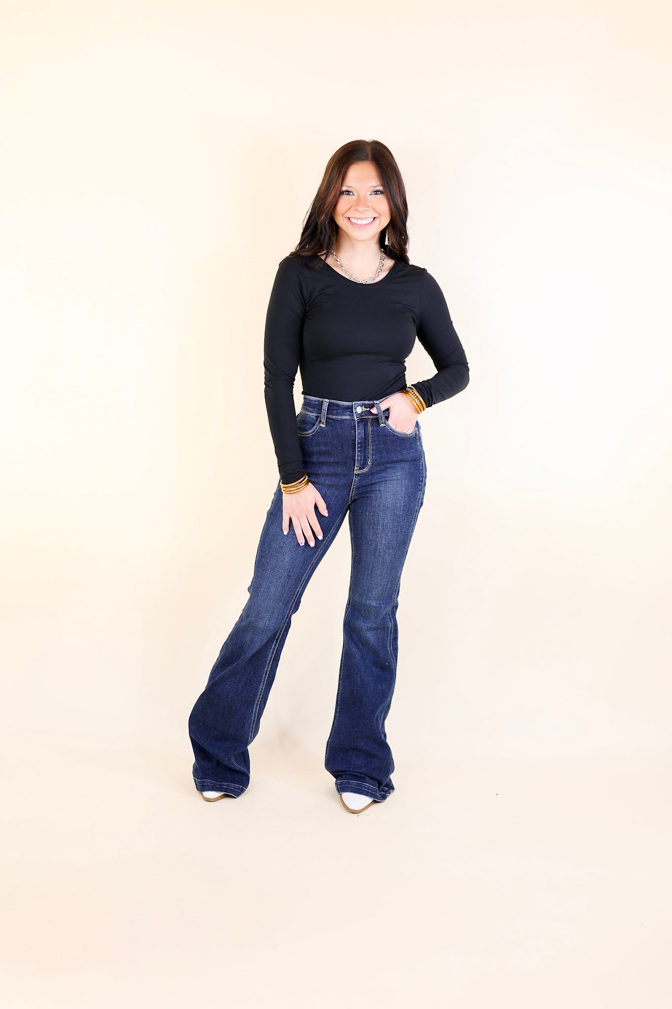 Judy Blue | Perfect Angles High Waisted Flare Jean with an Angled Side Seam in Dark Wash