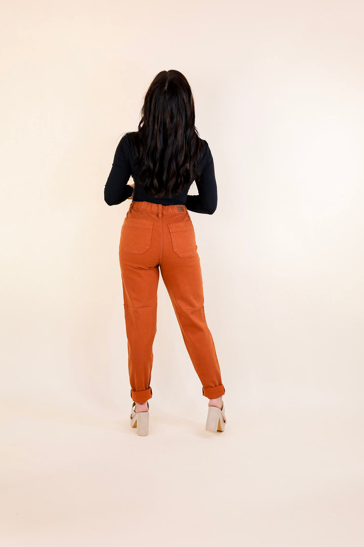 Judy Blue | Keep It A Secret Relaxed Pull on Denim Jean Joggers in Rust Orange