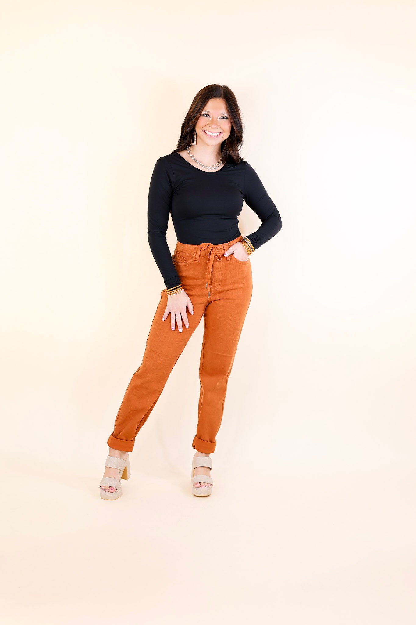 Judy Blue | Keep It A Secret Relaxed Pull on Denim Jean Joggers in Orange