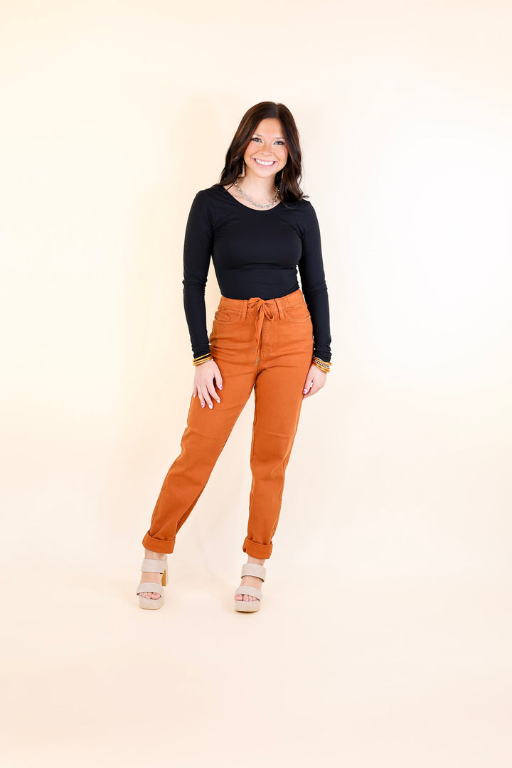 Judy Blue | Keep It A Secret Relaxed Pull on Denim Jean Joggers in Rust Orange