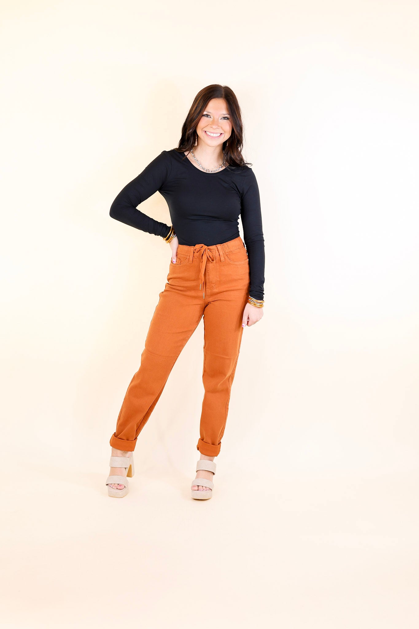 Judy Blue | Keep It A Secret Relaxed Pull on Denim Jean Joggers in Orange