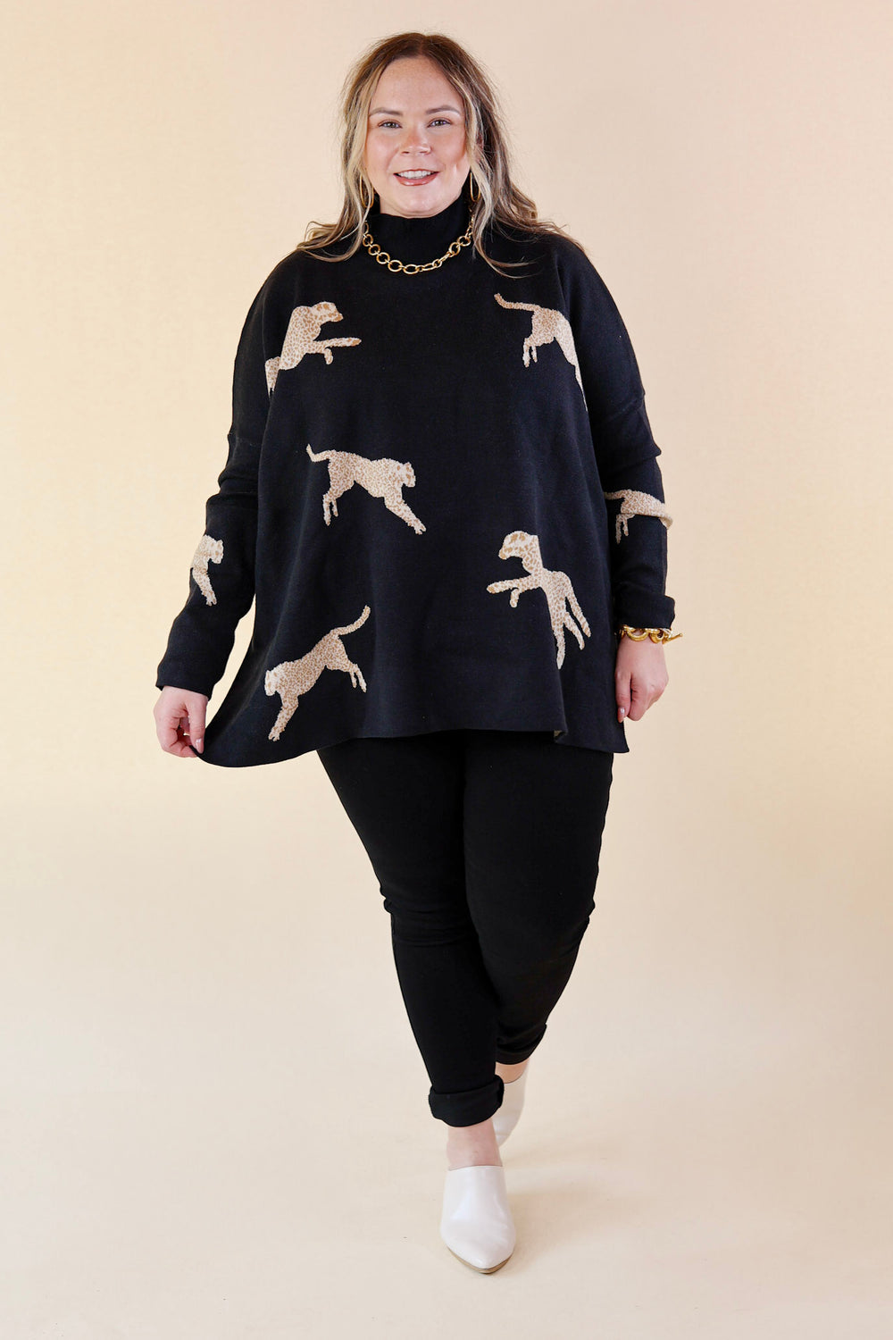 Cheetah Girls Mock Neck Cheetah Print Sweater in Black - Giddy Up Glamour Boutique