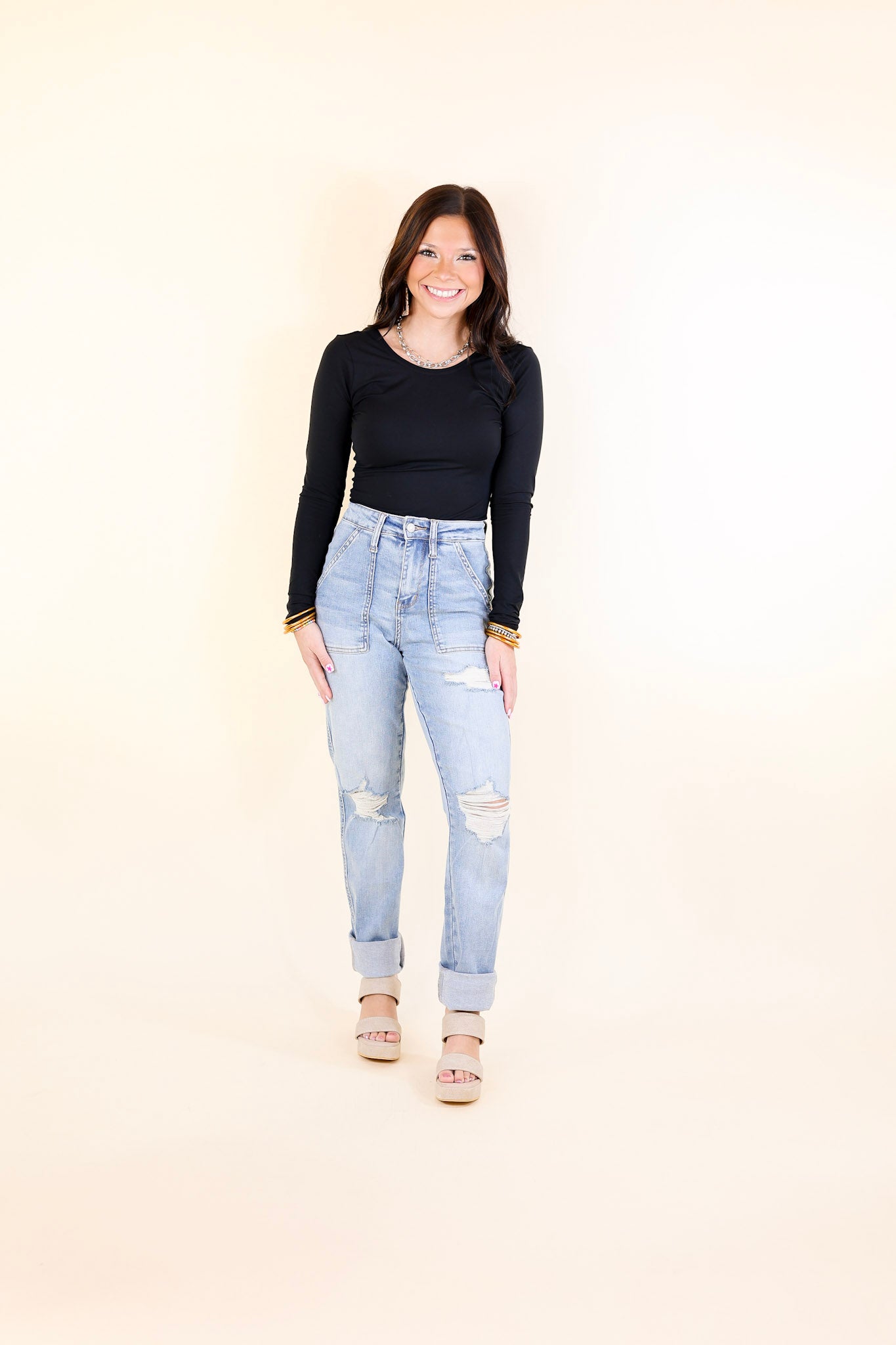 Judy Blue | Ripped Revival High Waisted Destroy Boyfriend Jean with Patch Pockets in Medium Wash