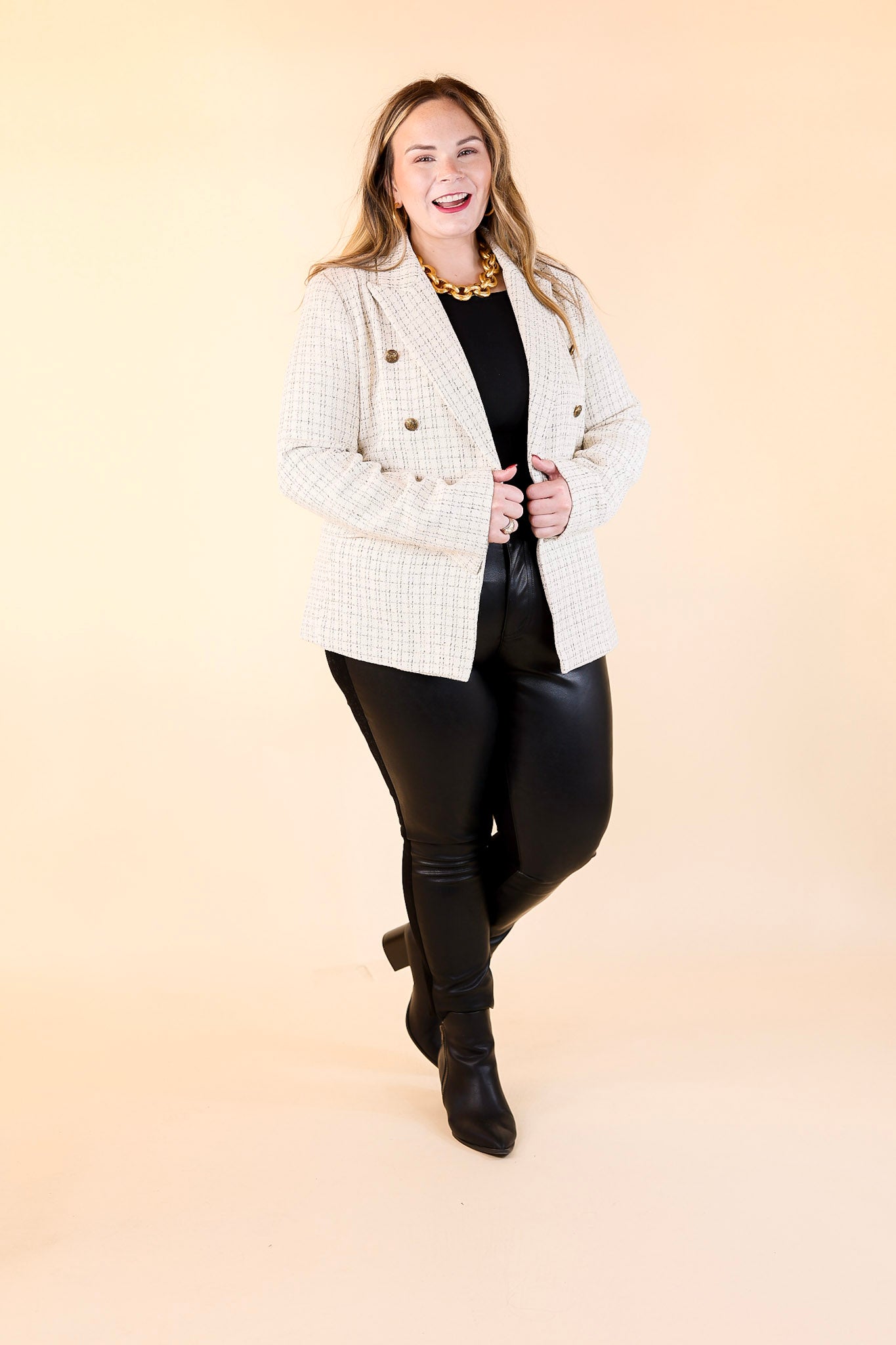 Timeless Tales Tweed Blazer with Bronze Buttons in Ivory