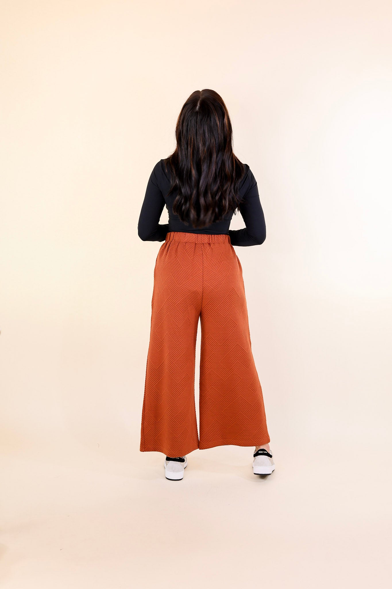 Glamour on the Go Textured Wide Leg Pant in Rust Orange