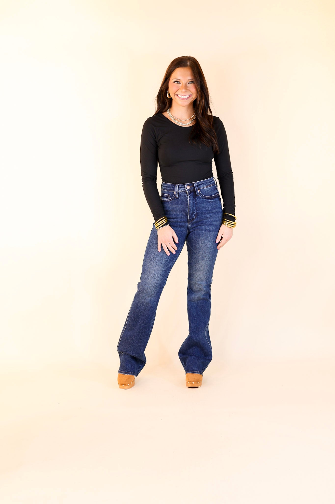 Judy Blue | Stylish Stride Tummy Control Bootcut Jean with Back Pocket Embroidery in Dark Wash