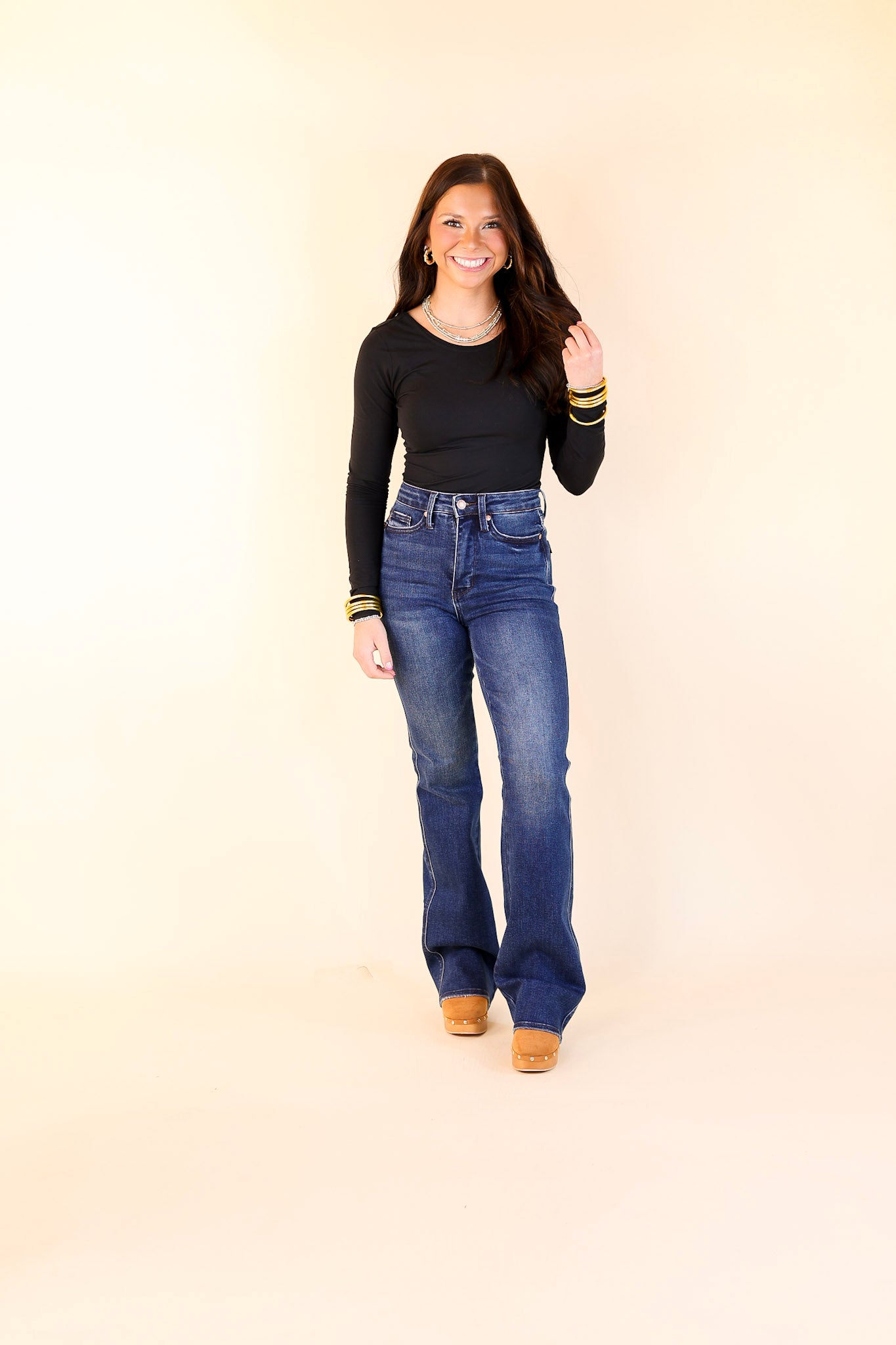 Judy Blue | Stylish Stride Tummy Control Bootcut Jean with Back Pocket Embroidery in Dark Wash