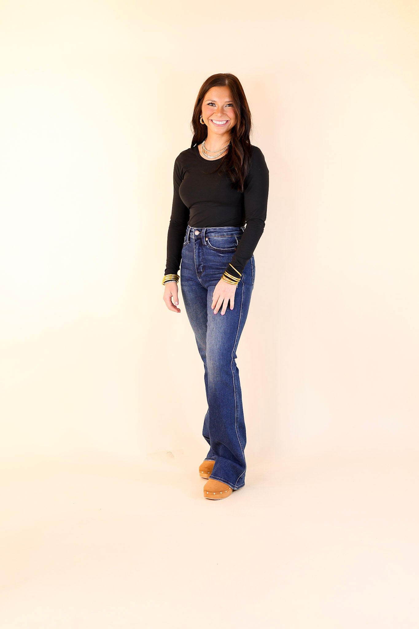 Judy Blue | Stylish Stride Tummy Control Bootcut Jean with Back Pocket Embroidery in Dark Wash