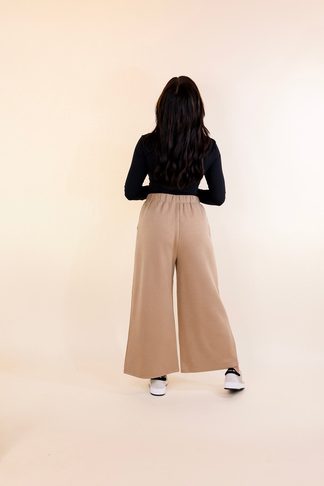 Glamour on the Go Textured Wide Leg Pant in Tan