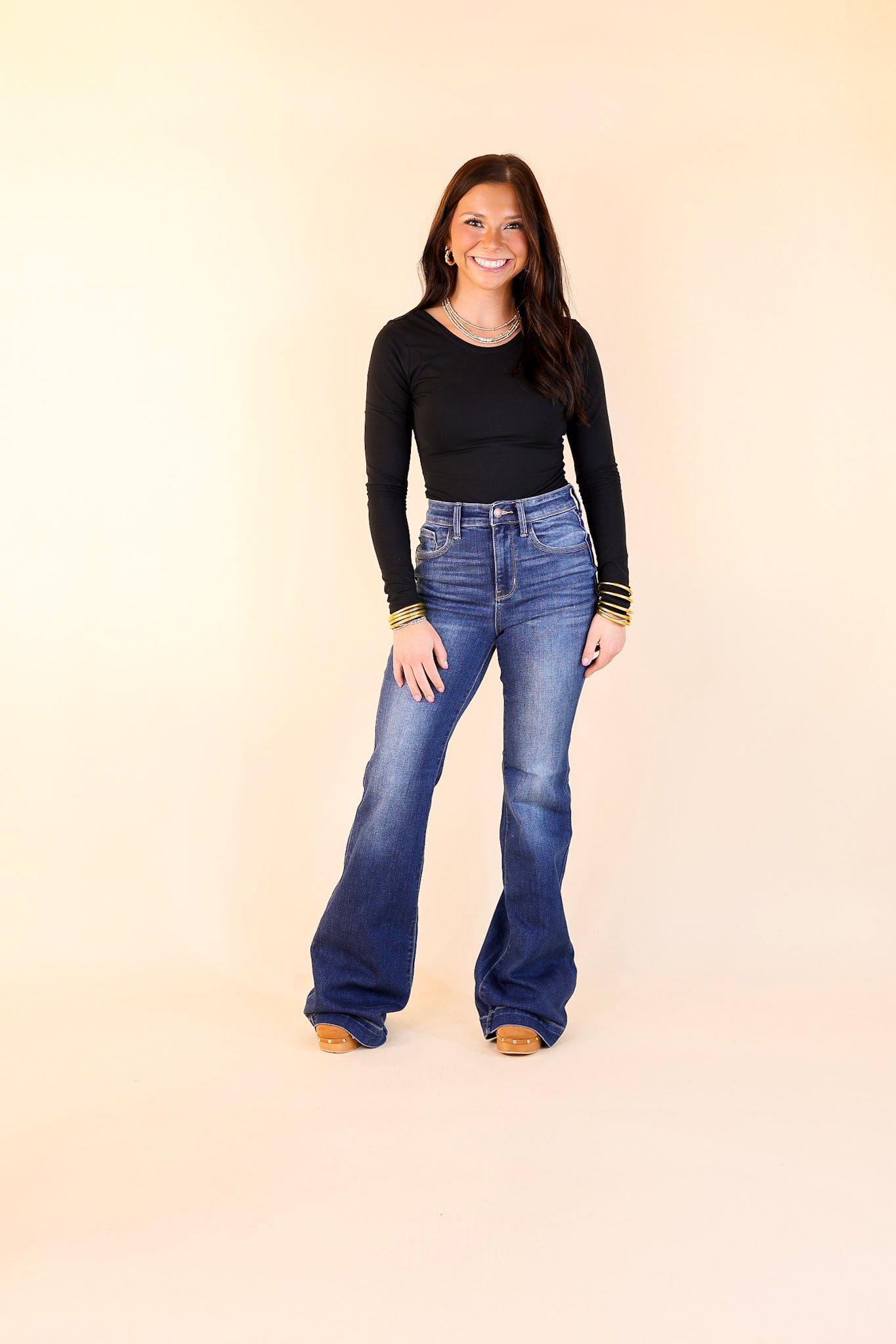 Judy Blue | On the Move High Waisted Wide Hem Flare Jean in Medium Wash