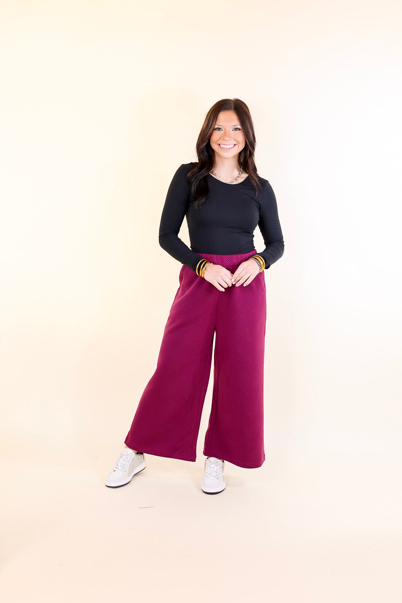 Glamour on the Go Textured Wide Leg Pant in Plum Purple