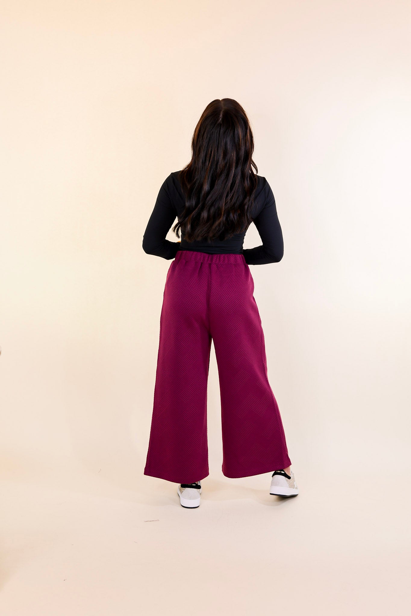 Glamour on the Go Textured Wide Leg Pant in Plum Purple