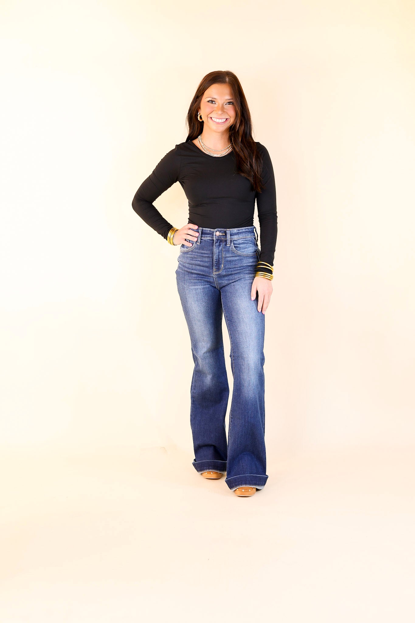 Judy Blue | On the Move High Waisted Wide Hem Flare Jean in Medium Wash