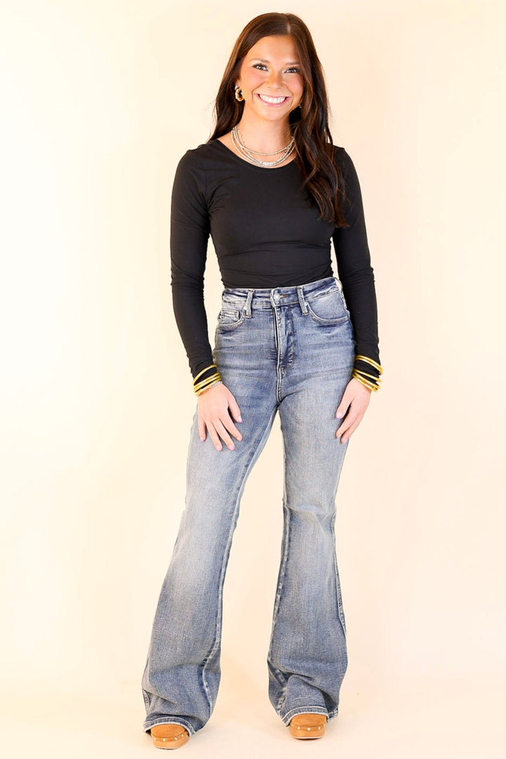 Last Chance Size 13, 20W & 22W | Judy Blue | Modern Muse Tummy Control Flare Jean in Contrast Dark Wash