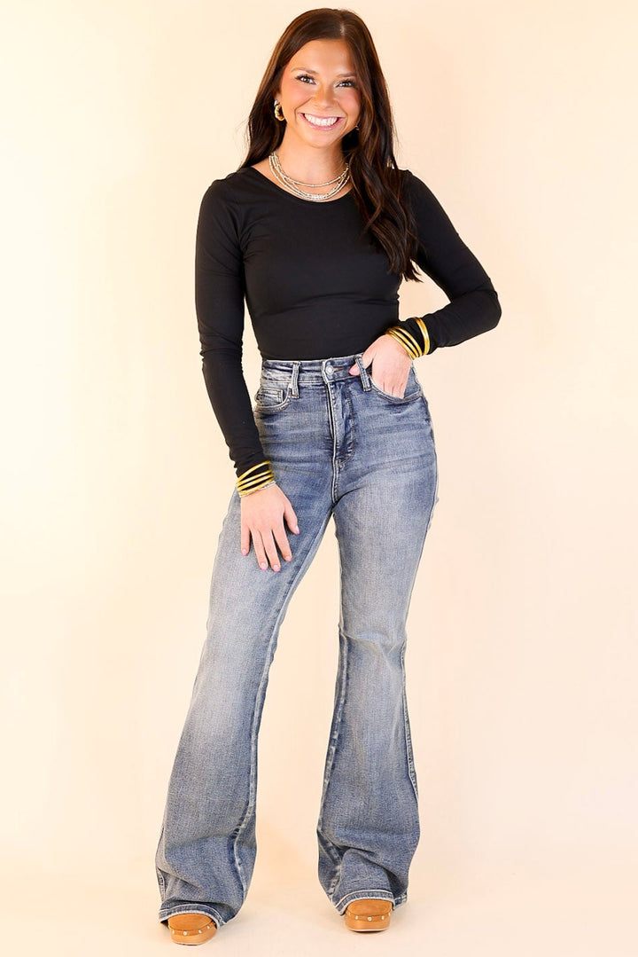Last Chance Size 13, 20W & 22W | Judy Blue | Modern Muse Tummy Control Flare Jean in Contrast Dark Wash