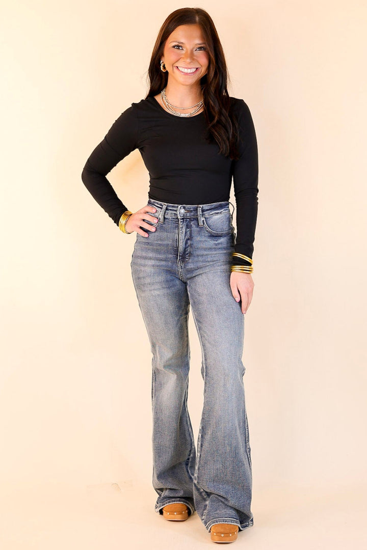 Last Chance Size 13, 20W & 22W | Judy Blue | Modern Muse Tummy Control Flare Jean in Contrast Dark Wash