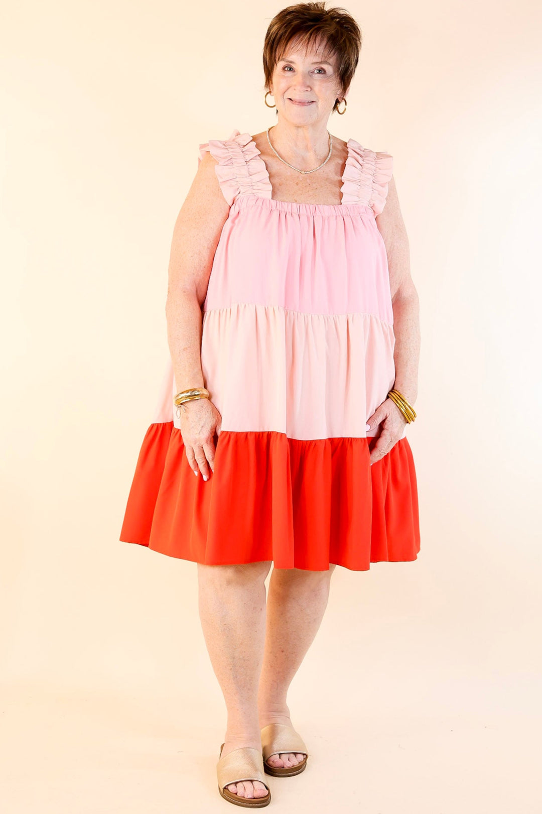 Whisk Me Away Ruched Strap Color Block Dress in Pink Mix